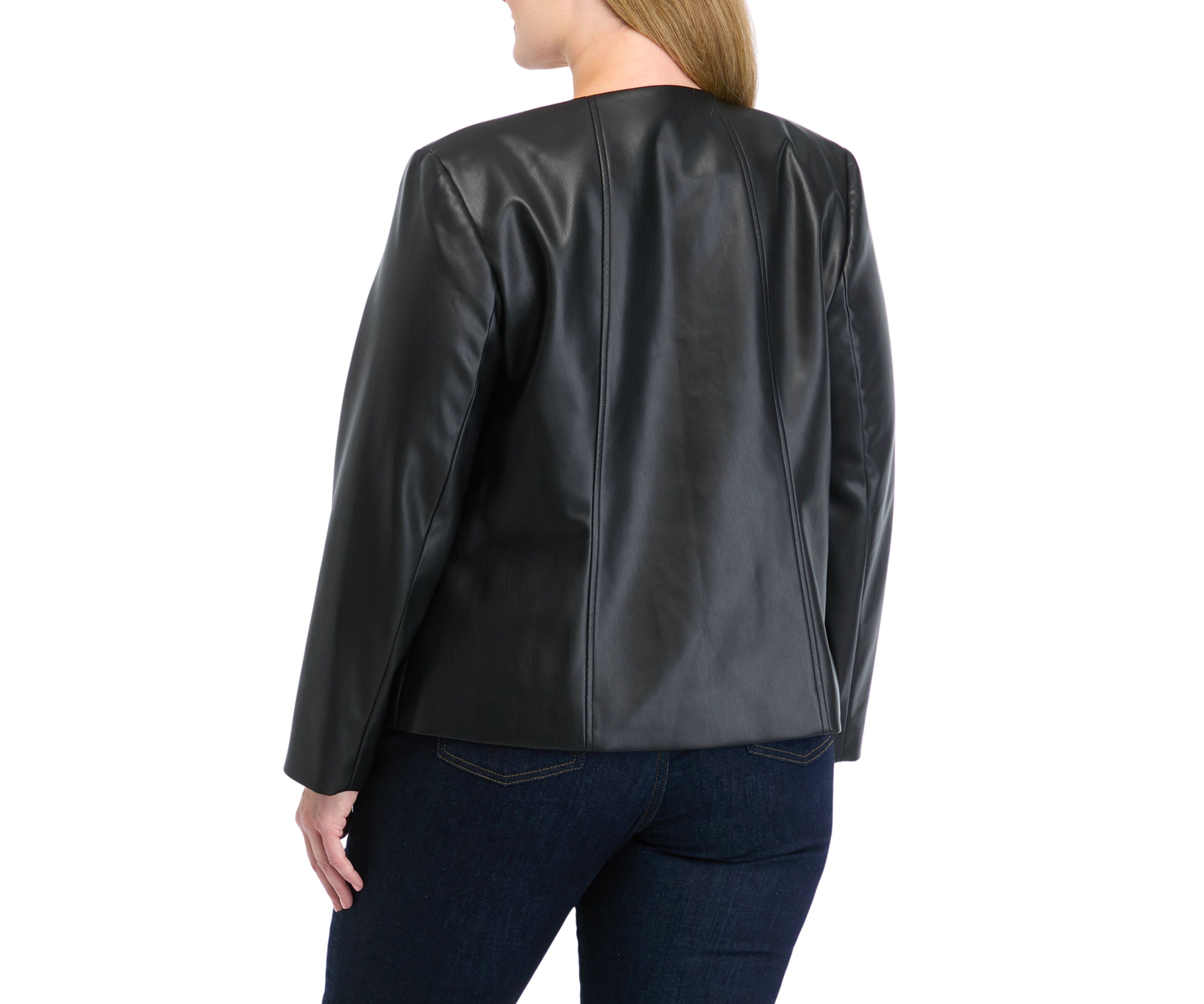 Plus Size Faux Leather Open Jacket