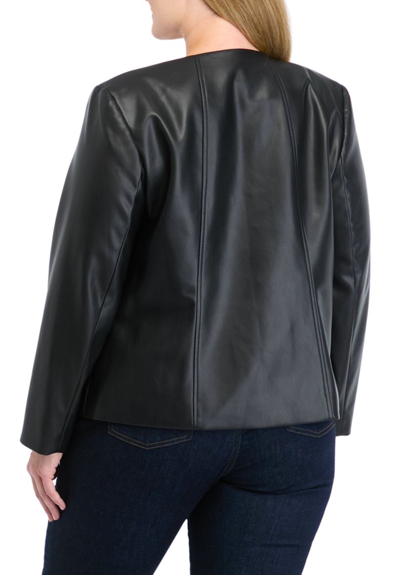 Plus Size Faux Leather Open Jacket