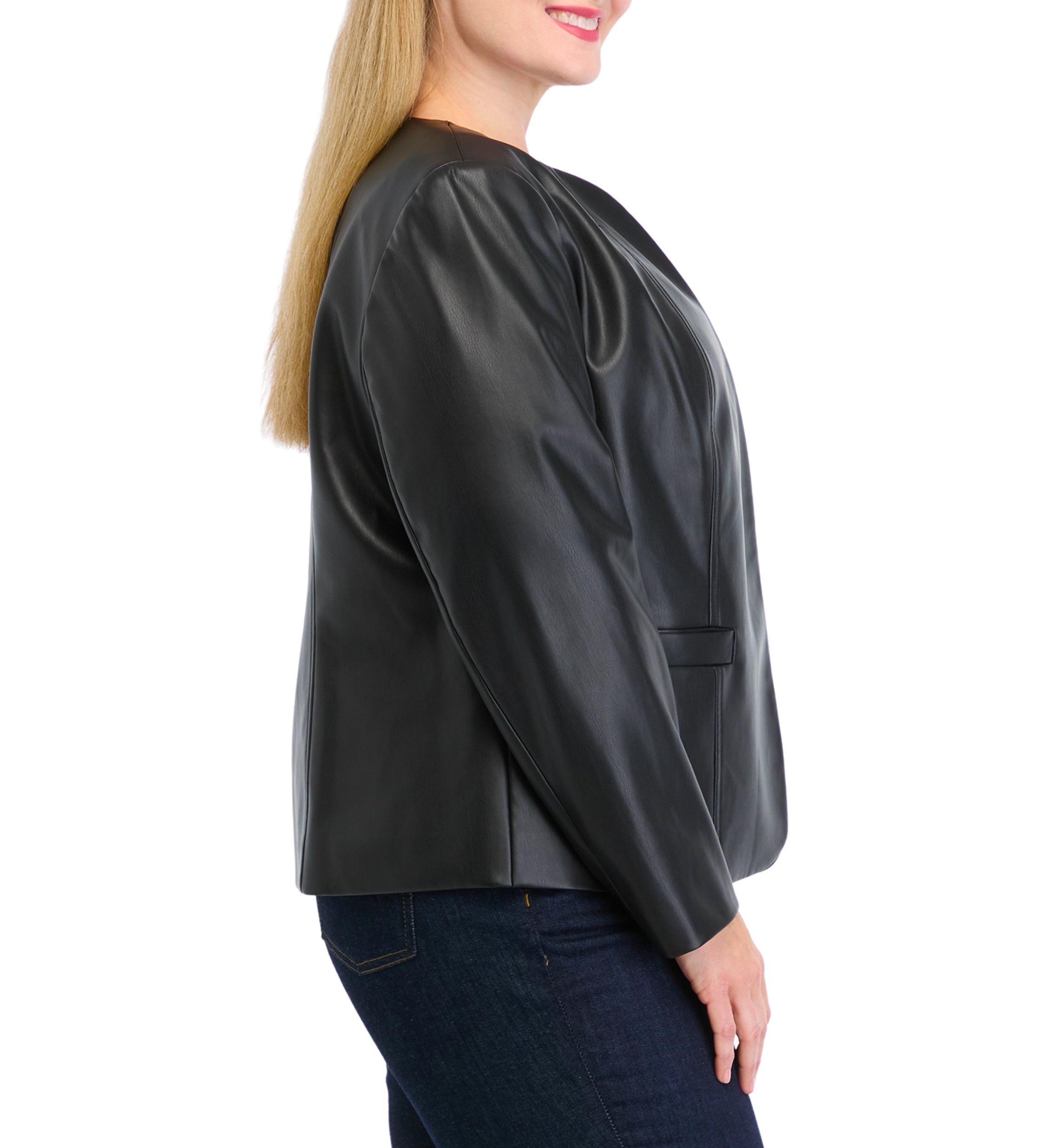 Plus Size Faux Leather Open Jacket