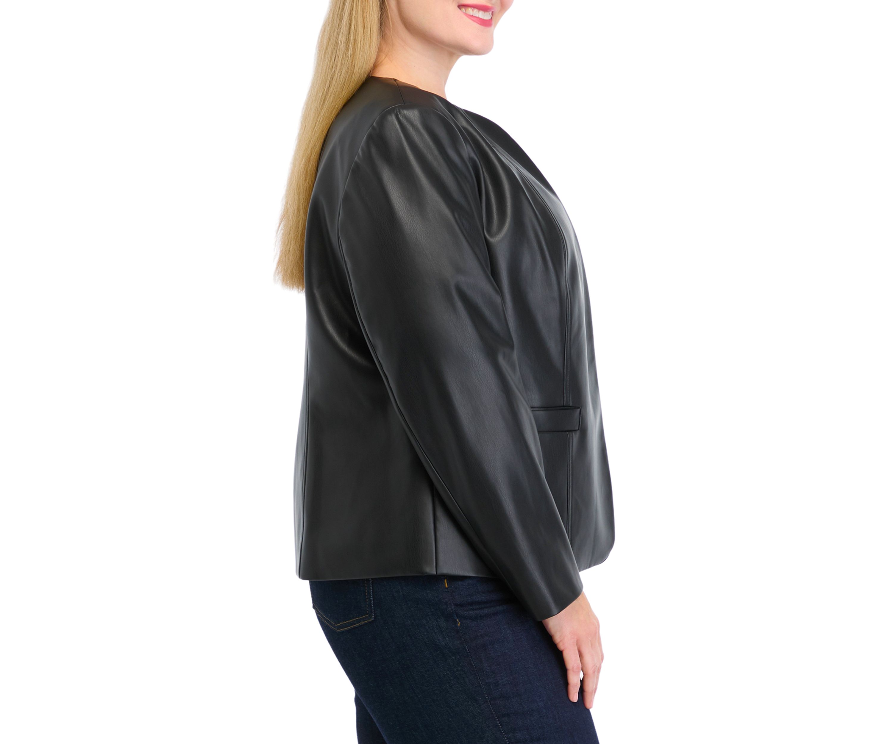 Plus Size Faux Leather Open Jacket