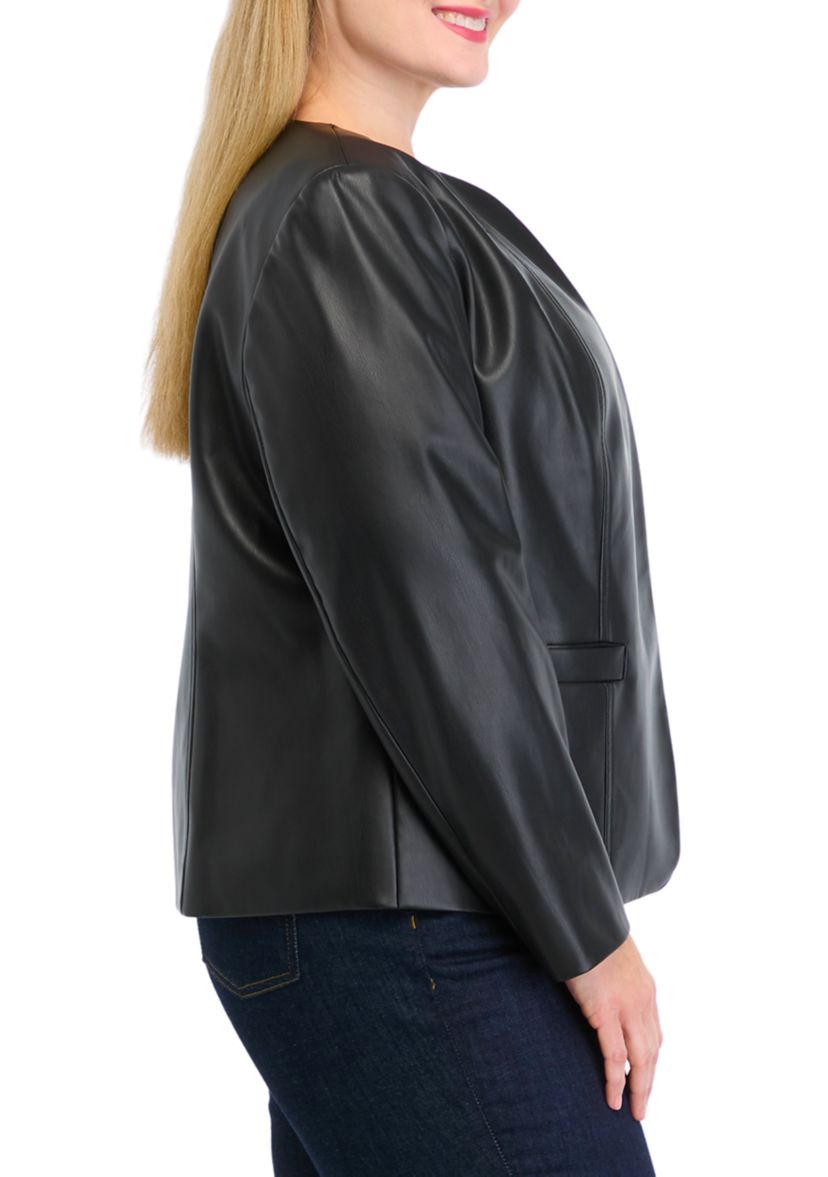 Plus Size Faux Leather Open Jacket