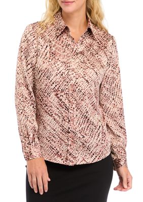 THE LIMITED Women's Long Sleeve Abstract Print Blouse
