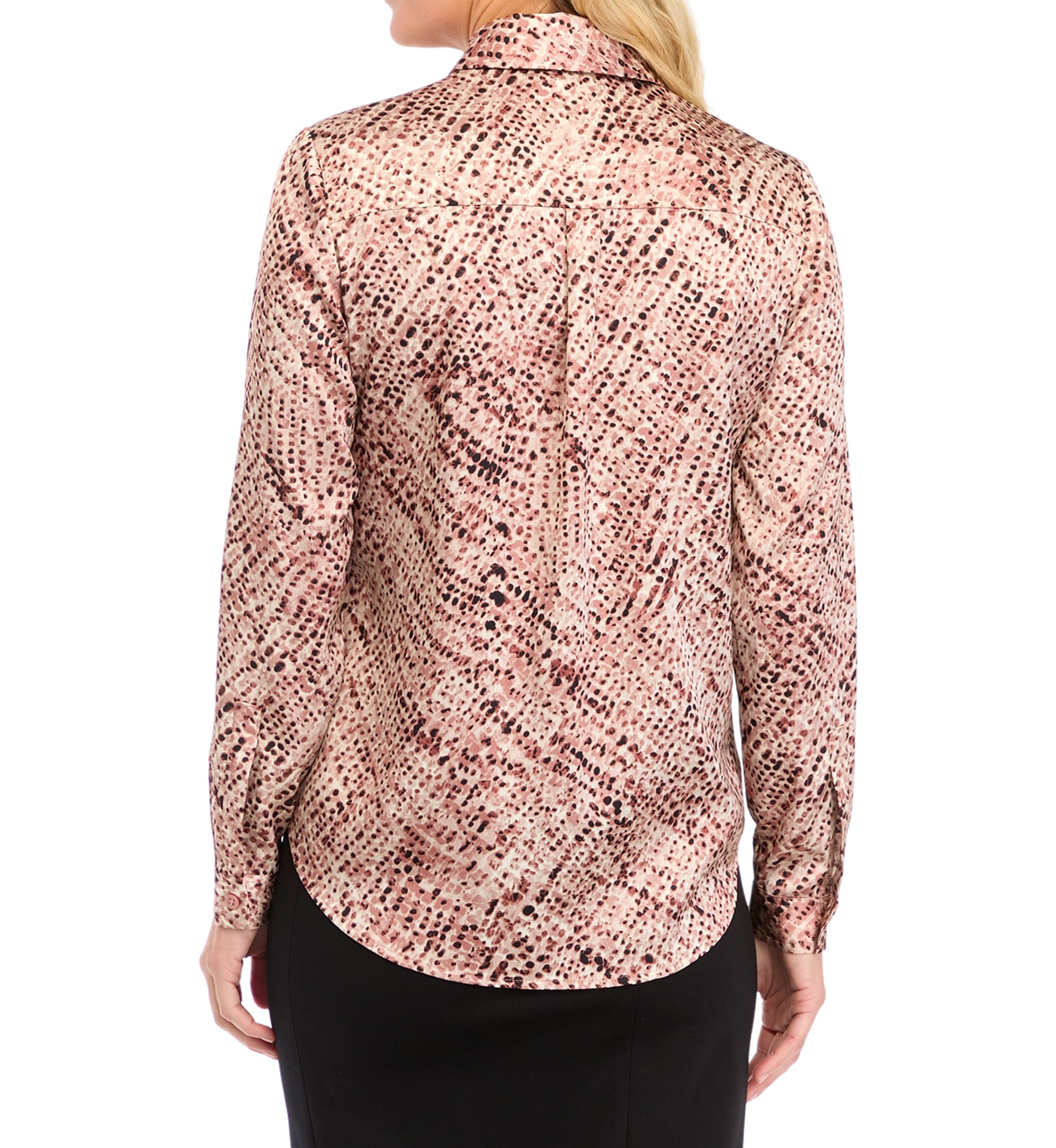 Petite Abstract Print Long Sleeve Button Front Blouse