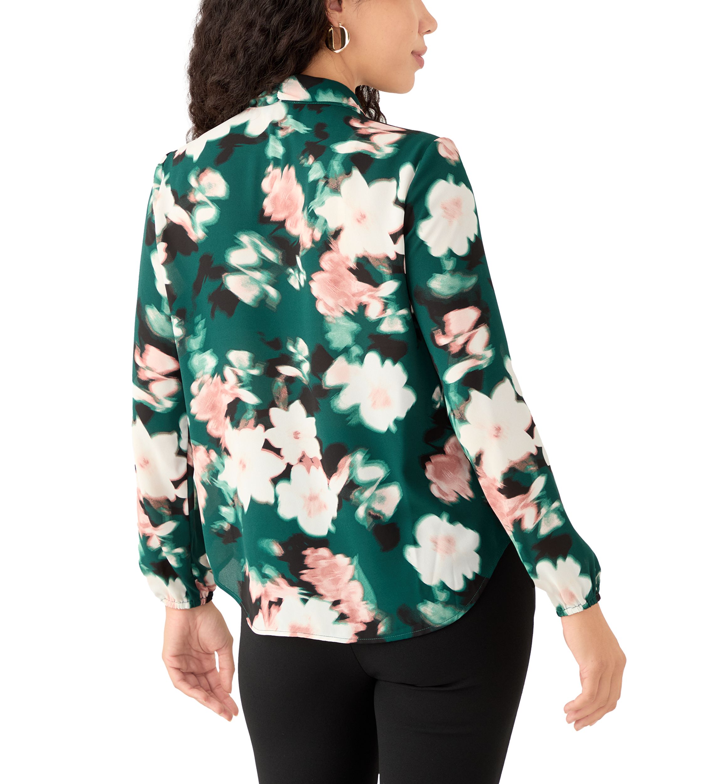 Petite Floral Print Long Sleeve Bow Blouse