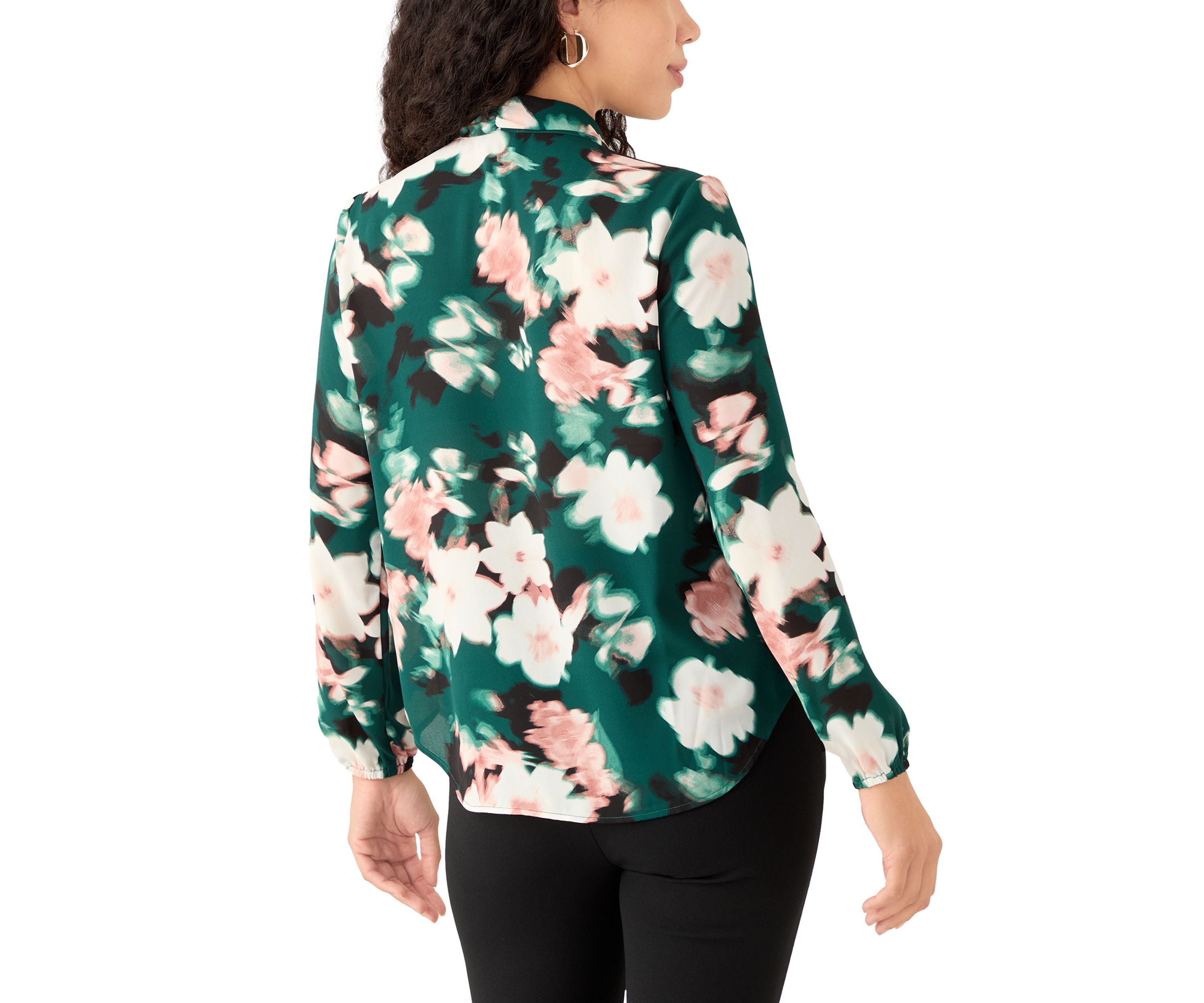 Petite Floral Print Long Sleeve Bow Blouse