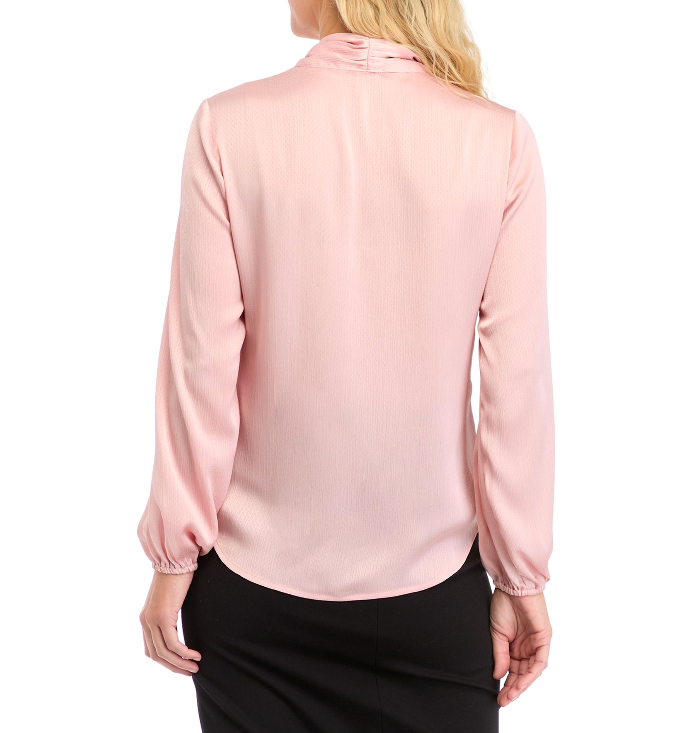 Petite Textured Crinkle Long Sleeve Bow Blouse