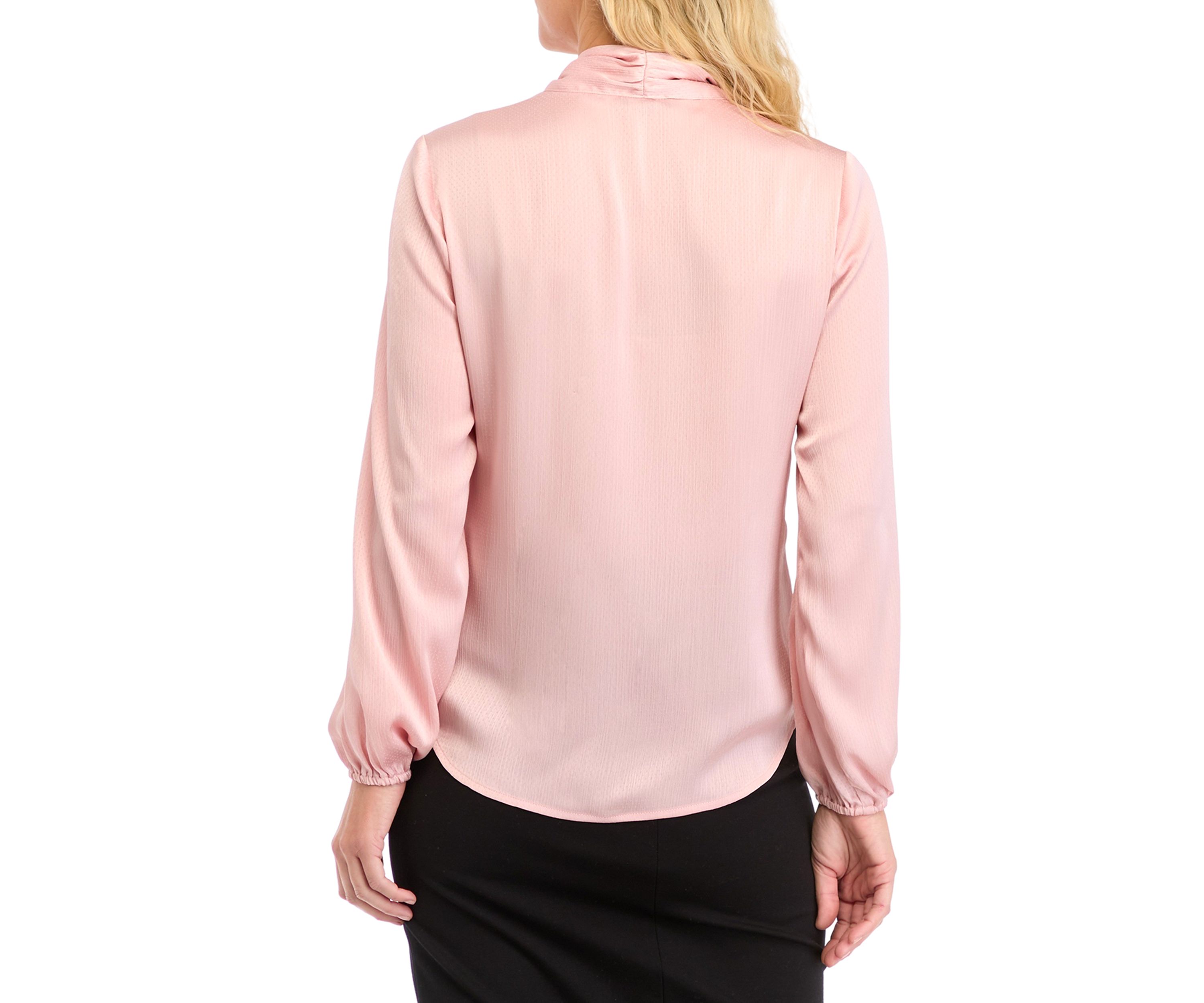 Petite Textured Crinkle Long Sleeve Bow Blouse