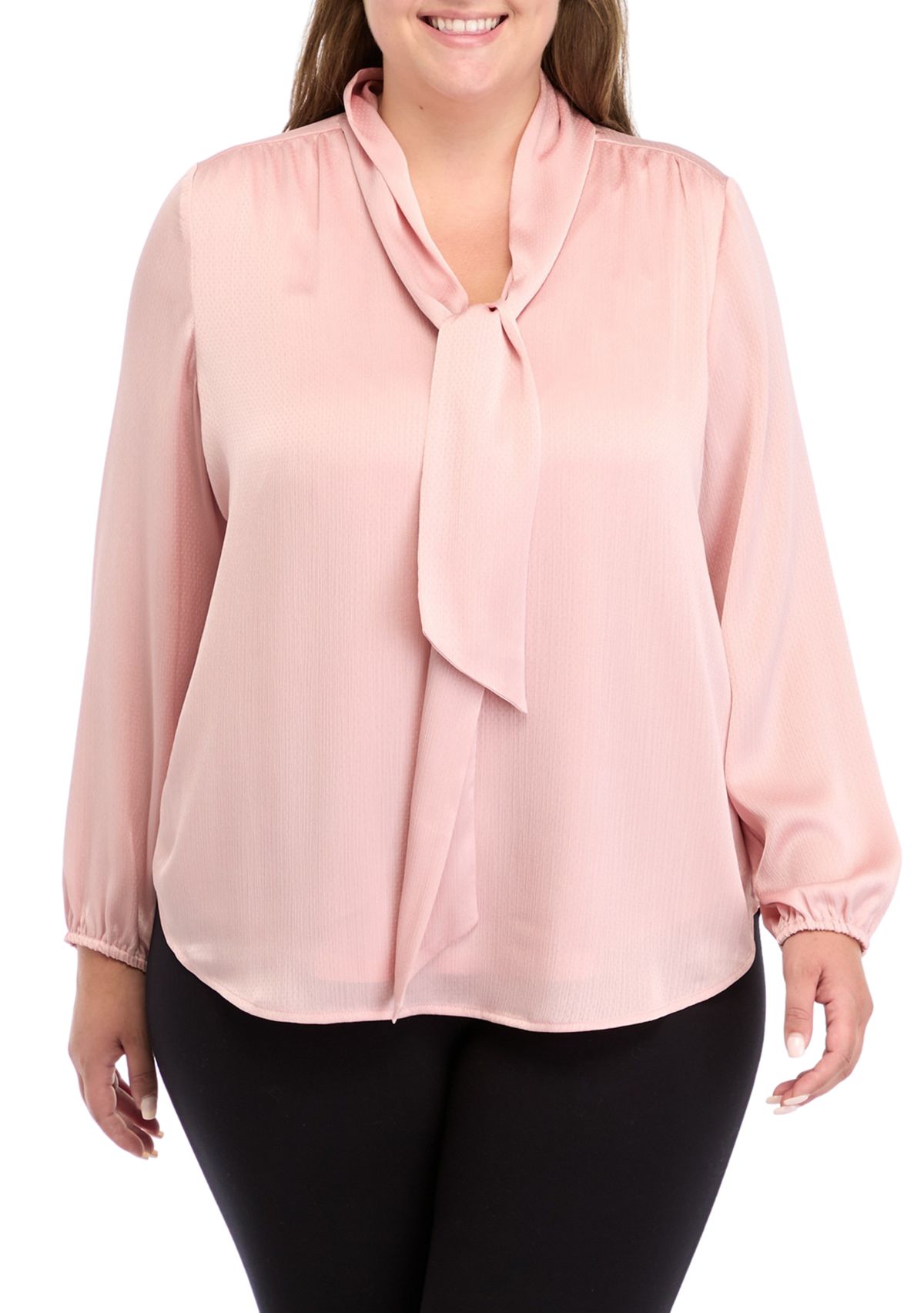 Plus Size Tie Neck Blouse
