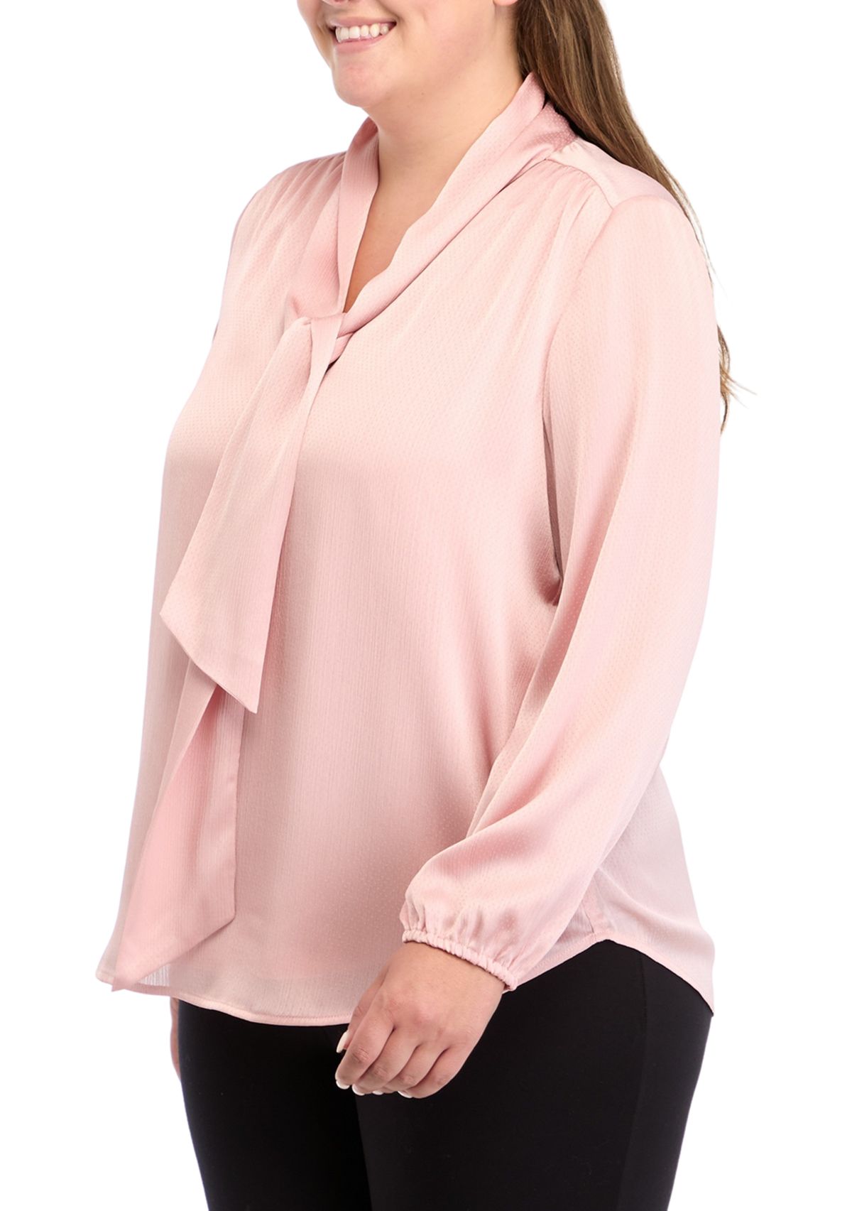 Plus Size Tie Neck Blouse