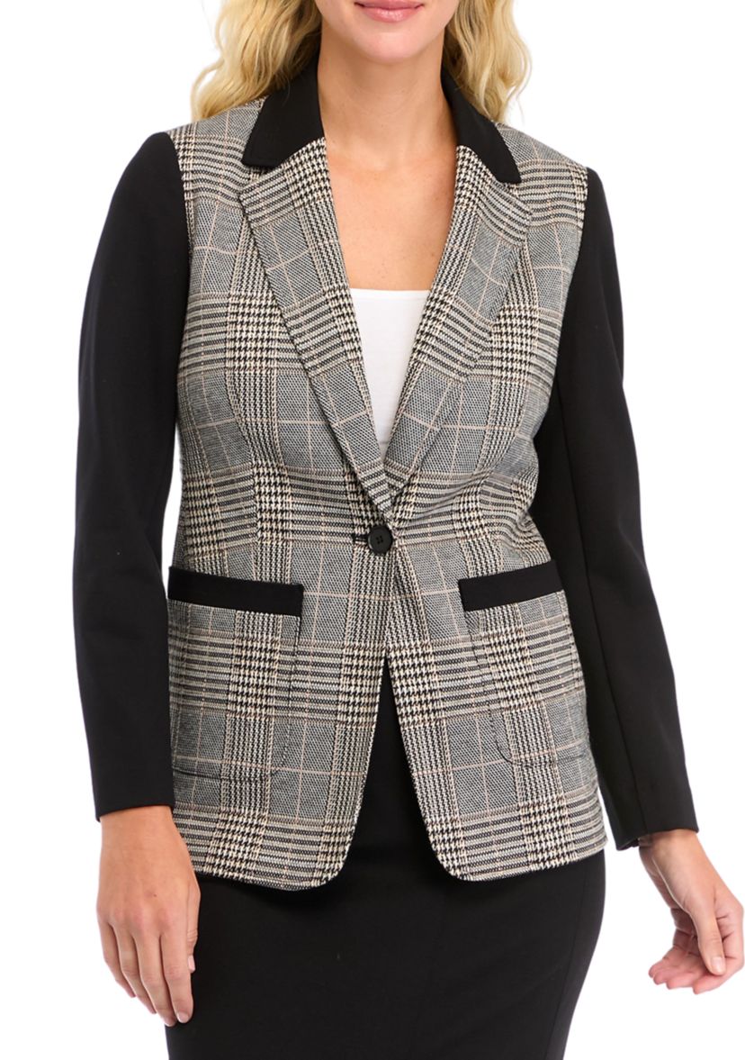 Womens Plaid One Button Jacket