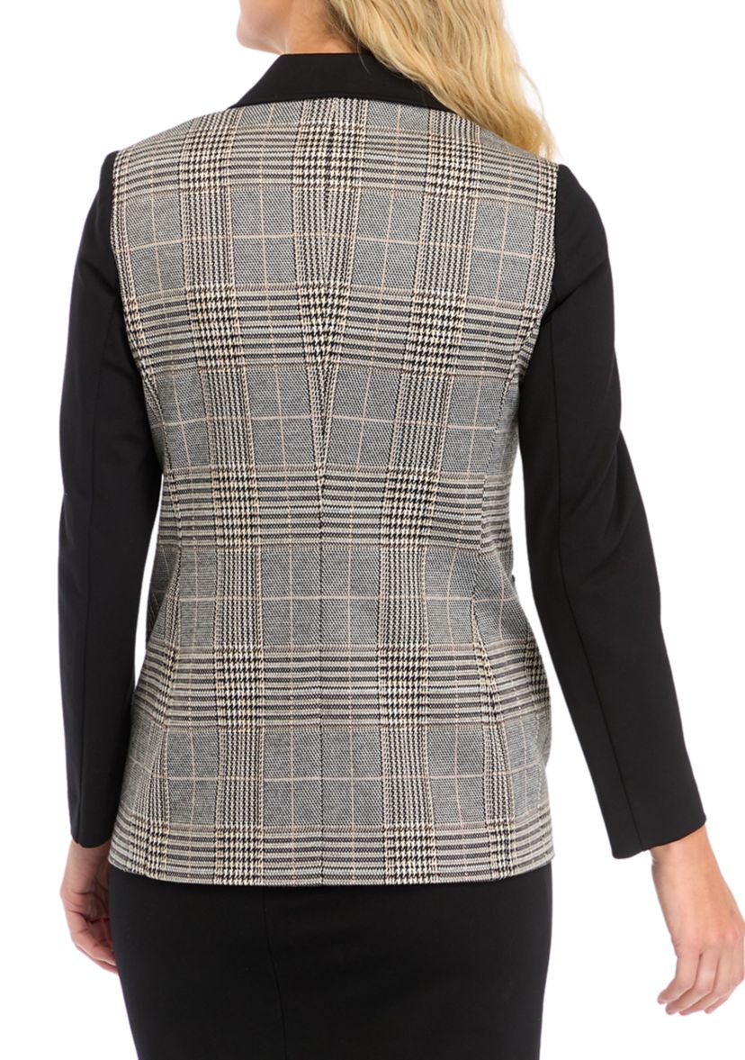 Womens Plaid One Button Jacket