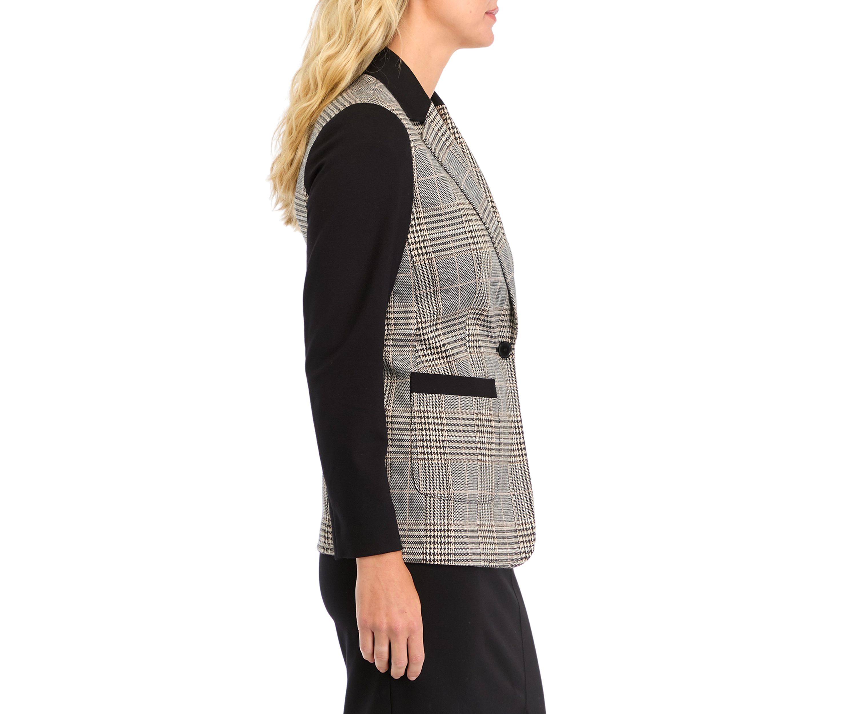 Womens Plaid One Button Jacket