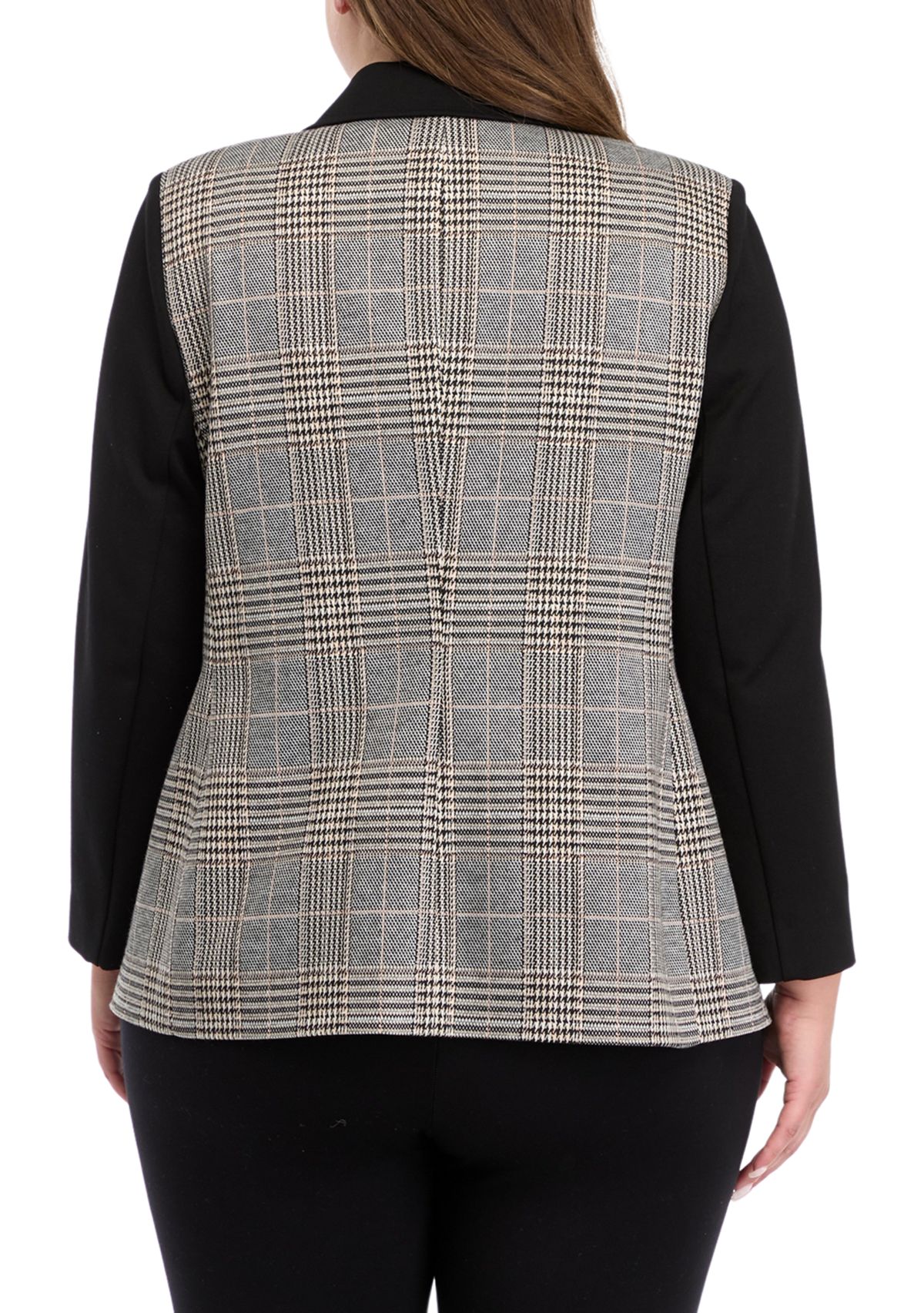 Plus Size One Button Notch Collar Jacket with Patch Pockets