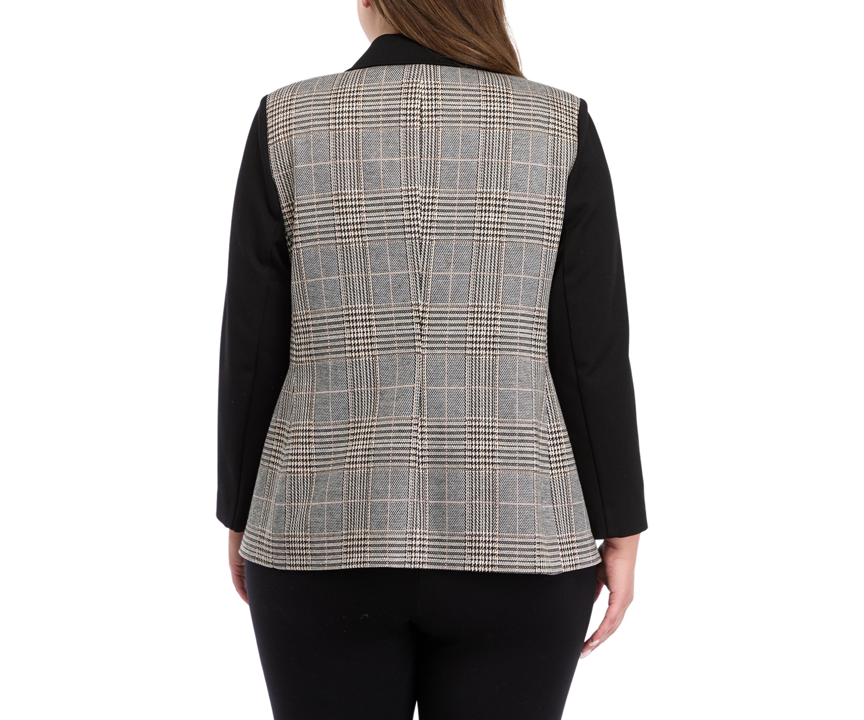 Plus Size One Button Notch Collar Jacket with Patch Pockets