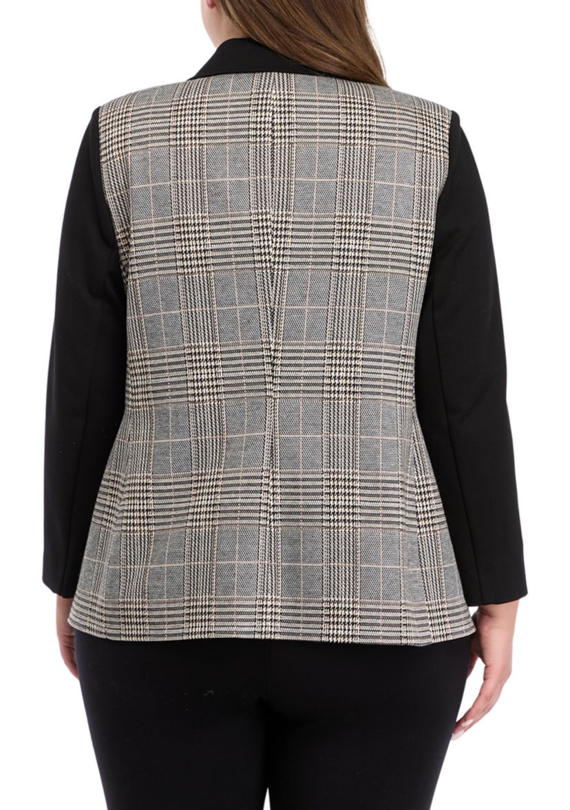 Plus Size One Button Notch Collar Jacket with Patch Pockets