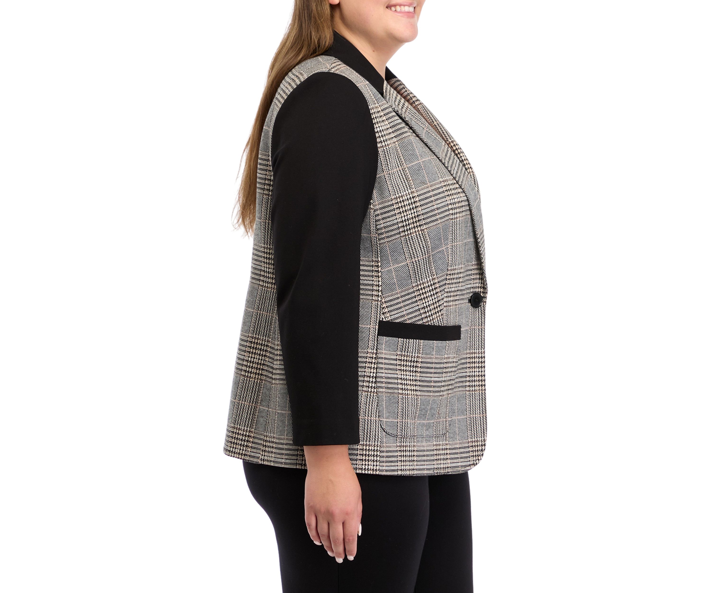 Plus Size One Button Notch Collar Jacket with Patch Pockets