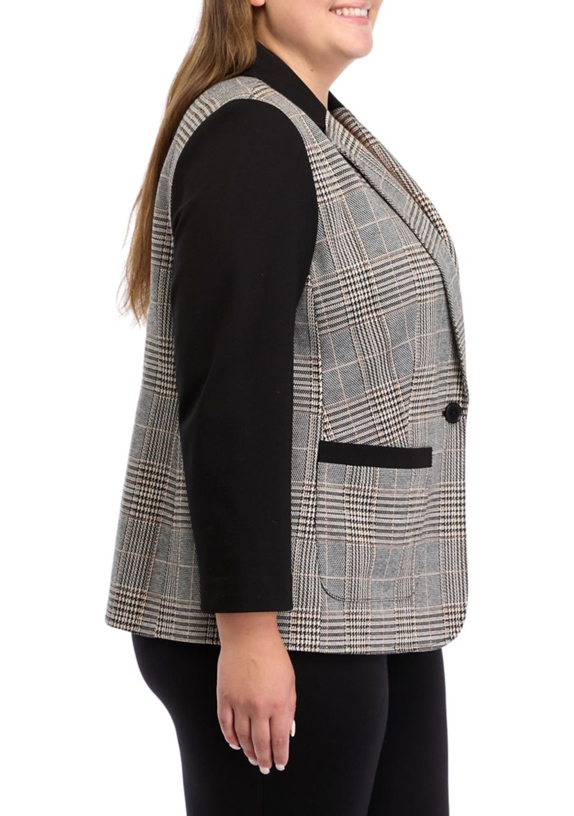 Plus Size One Button Notch Collar Jacket with Patch Pockets
