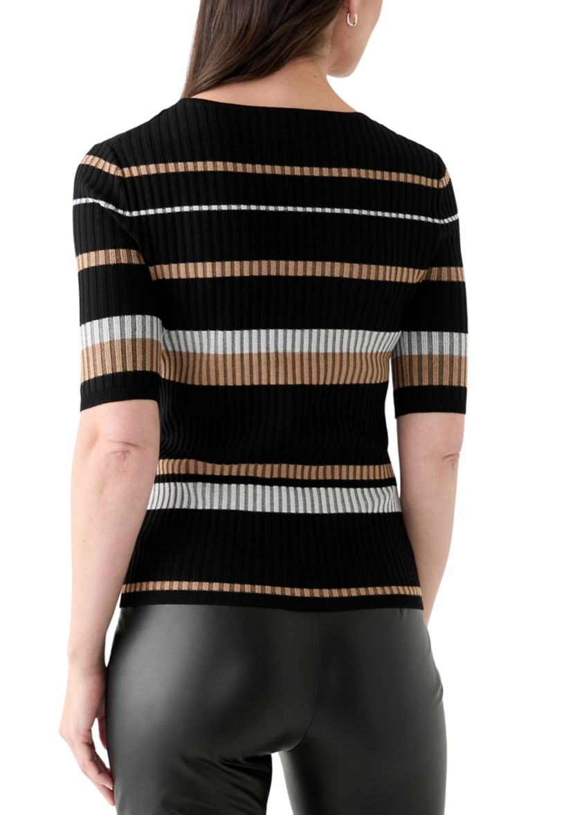 Womens Striped Keyhole Top