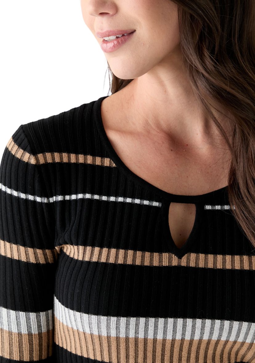 Womens Striped Keyhole Top