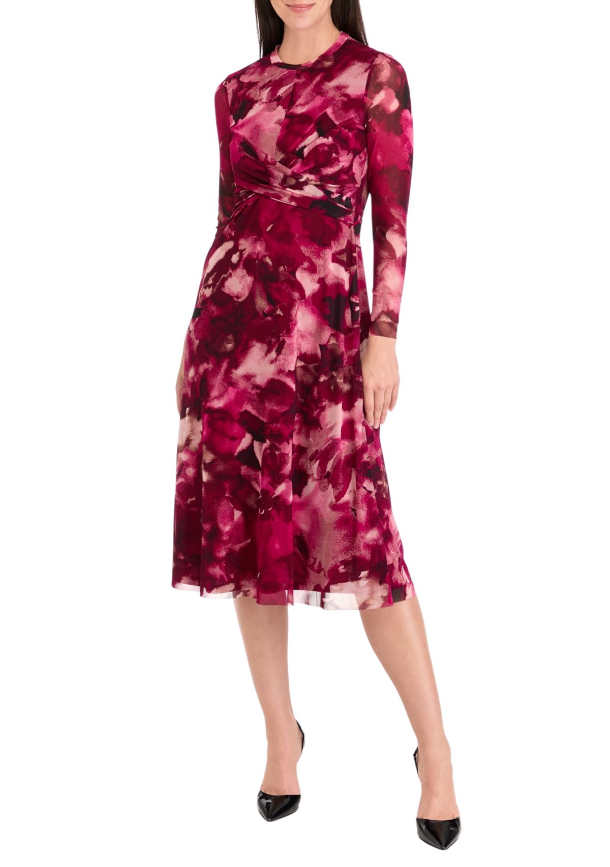 Womens Long Sleeve Twist Midi Dress