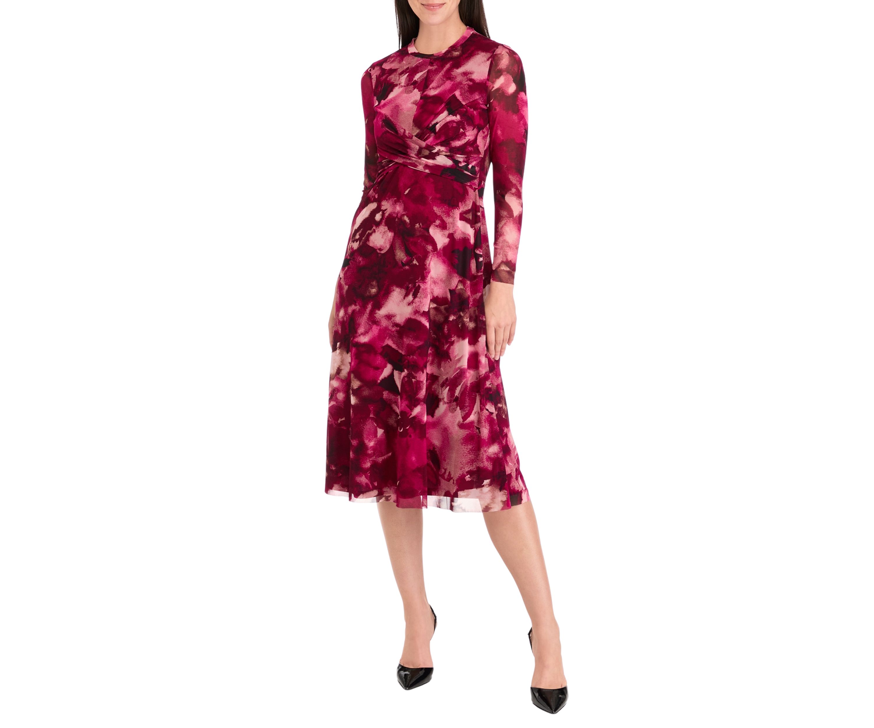 Womens Long Sleeve Twist Midi Dress