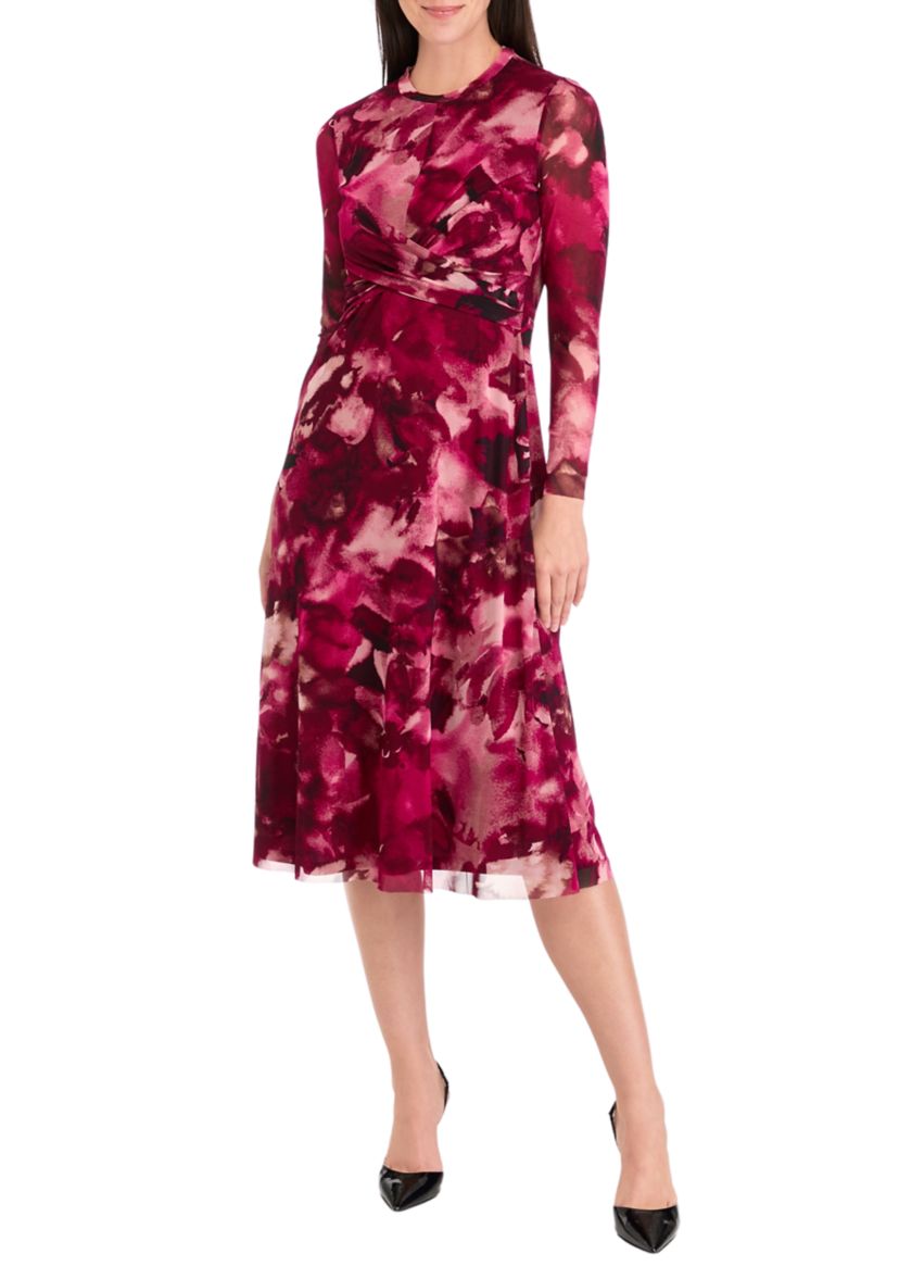 Womens Long Sleeve Twist Midi Dress