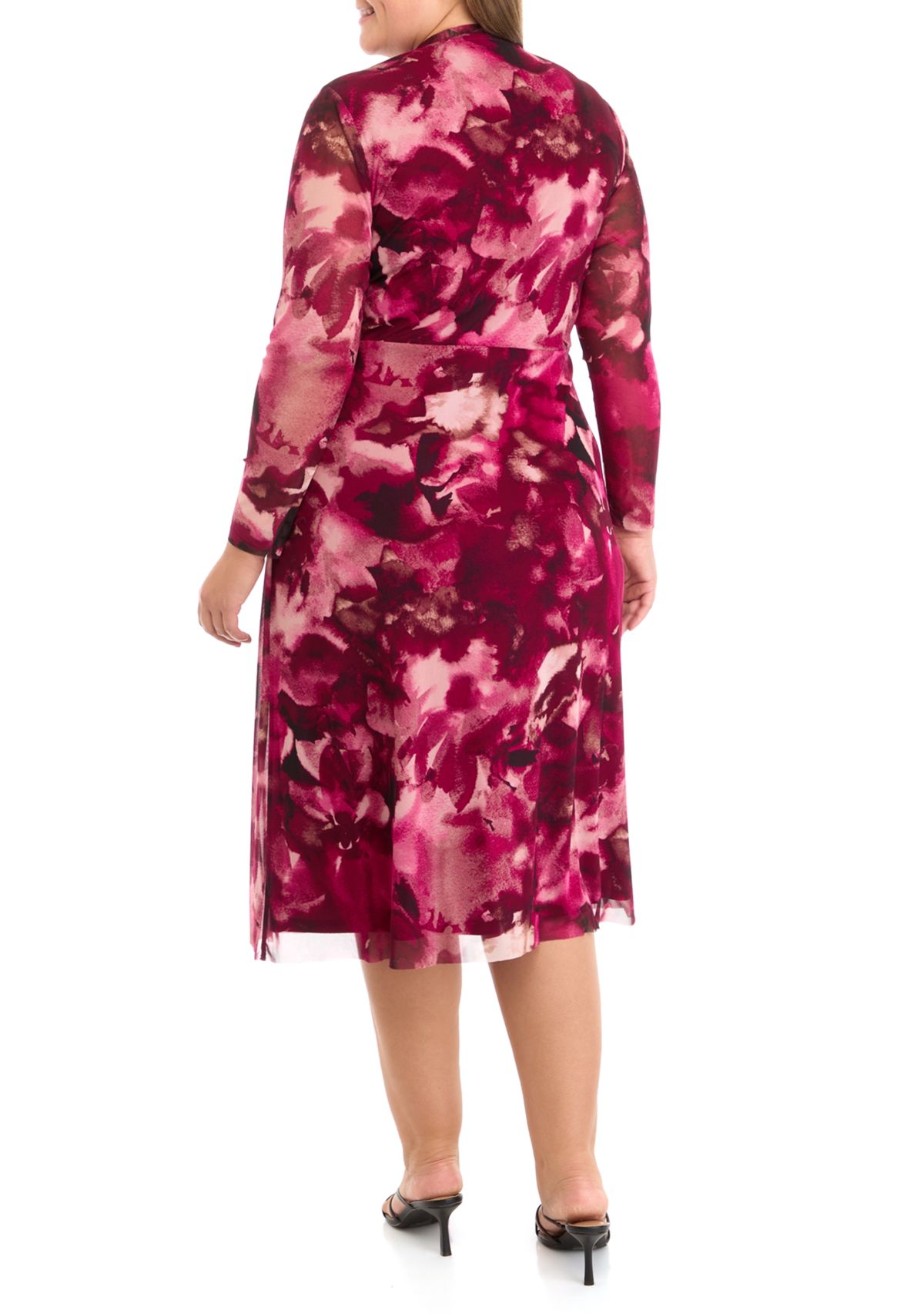 Plus Size Floral Print Twist Front Mesh Dress