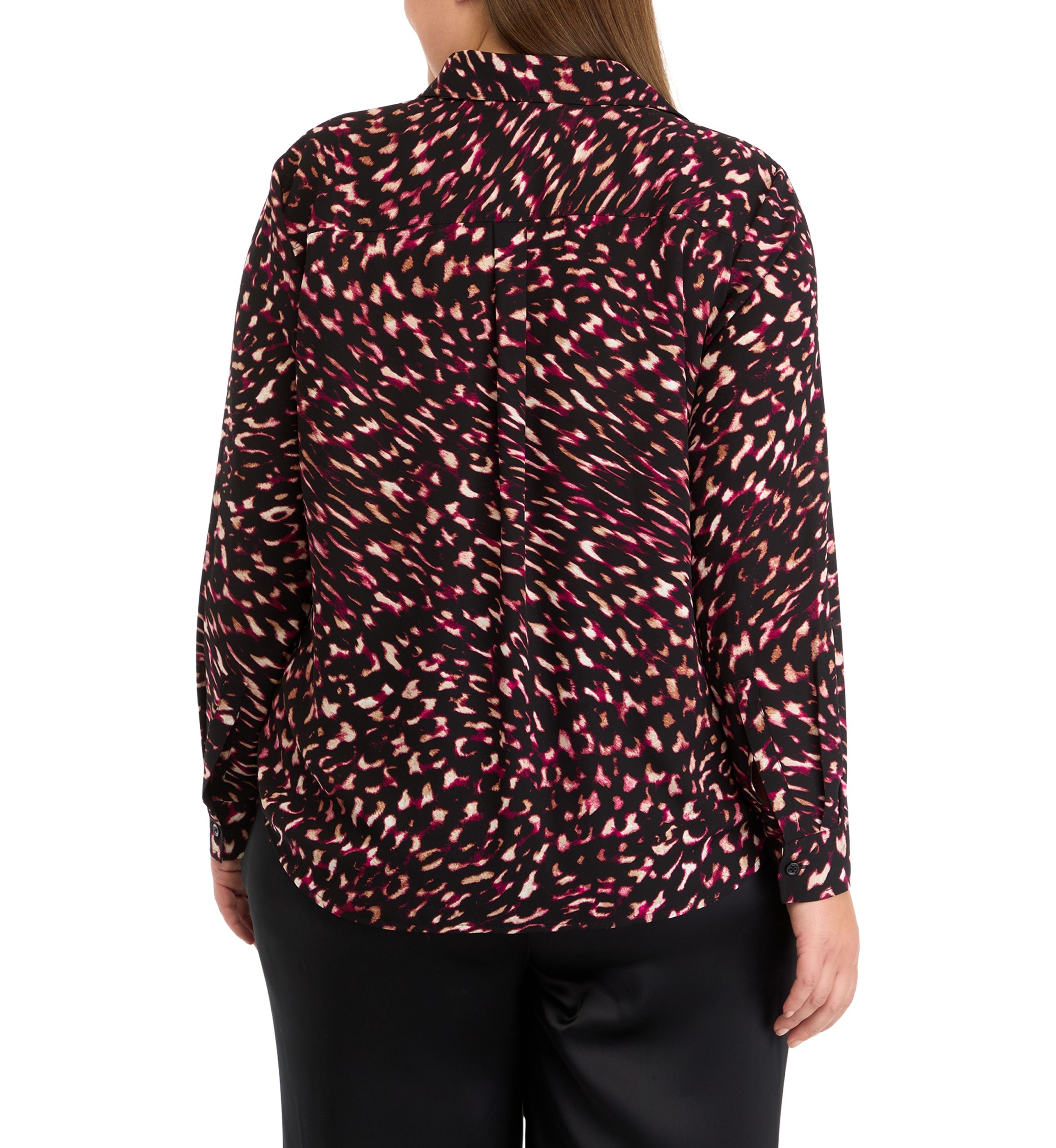 Plus Size Printed Long Sleeve Button Front Blouse