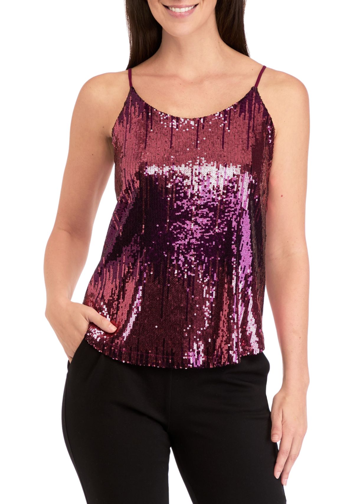 Womens Sequin Scoop Neck Cami