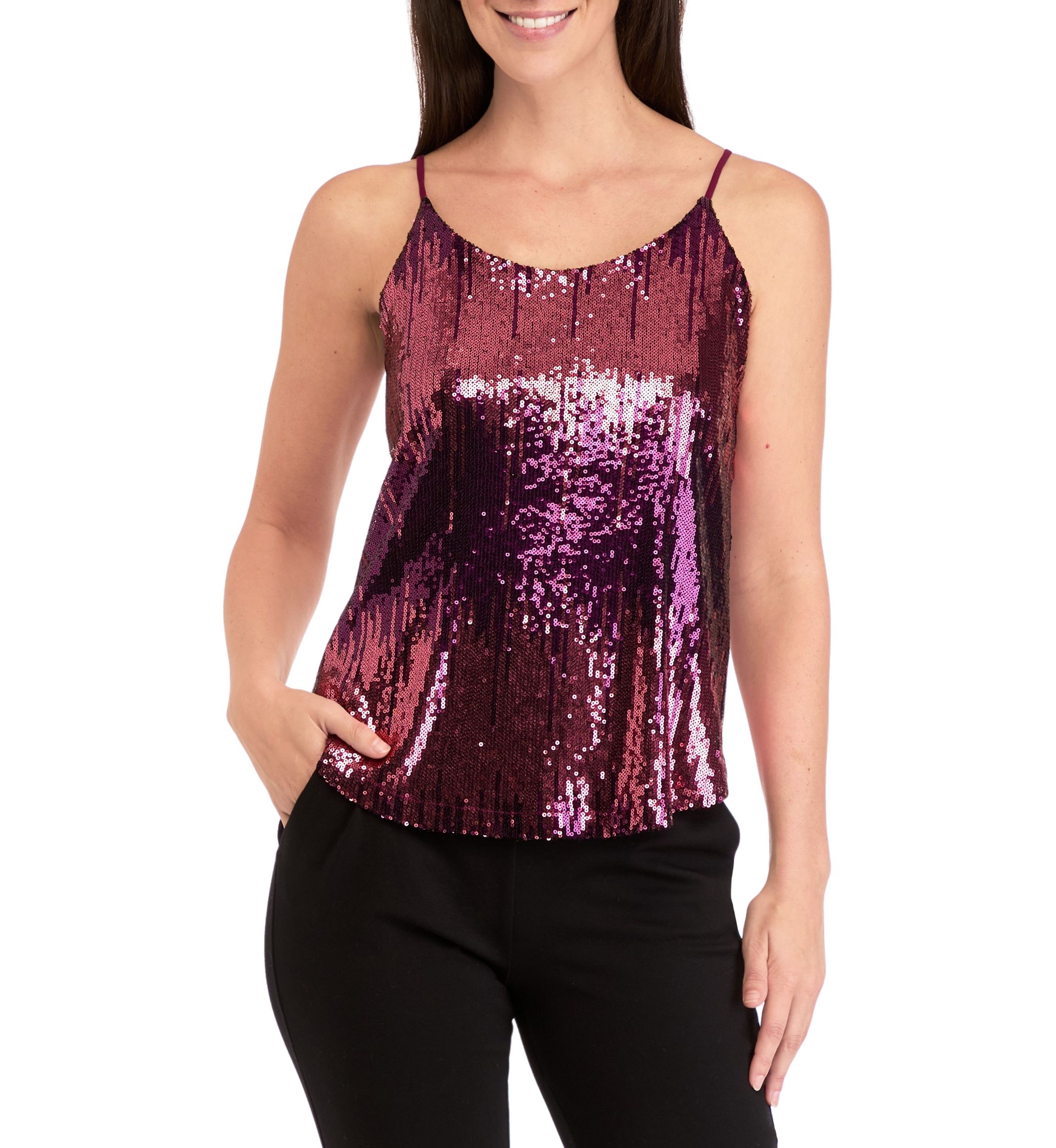 Womens Sequin Scoop Neck Cami