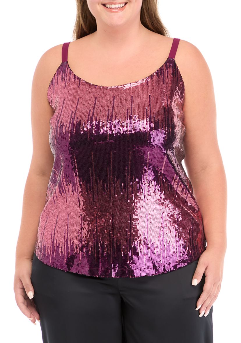 Plus Size Scoop Neck Sequin Cami