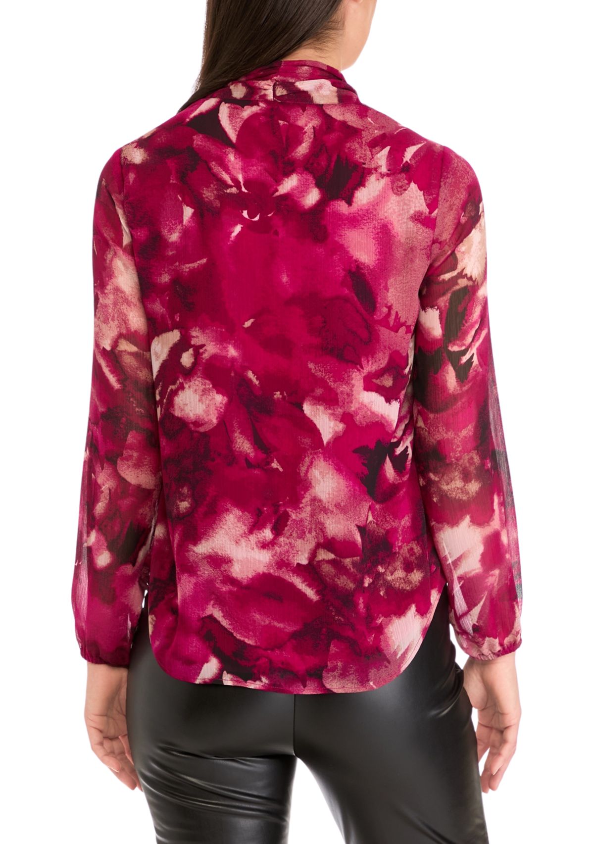 Womens Floral Print Long Sleeve Bow Blouse