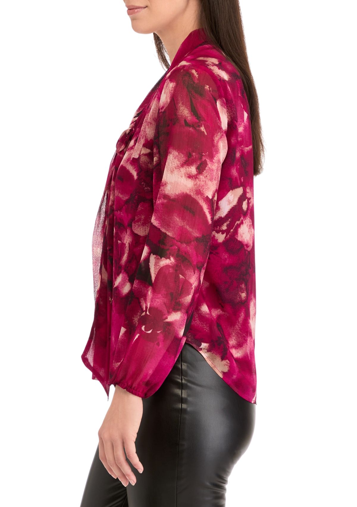 Womens Floral Print Long Sleeve Bow Blouse