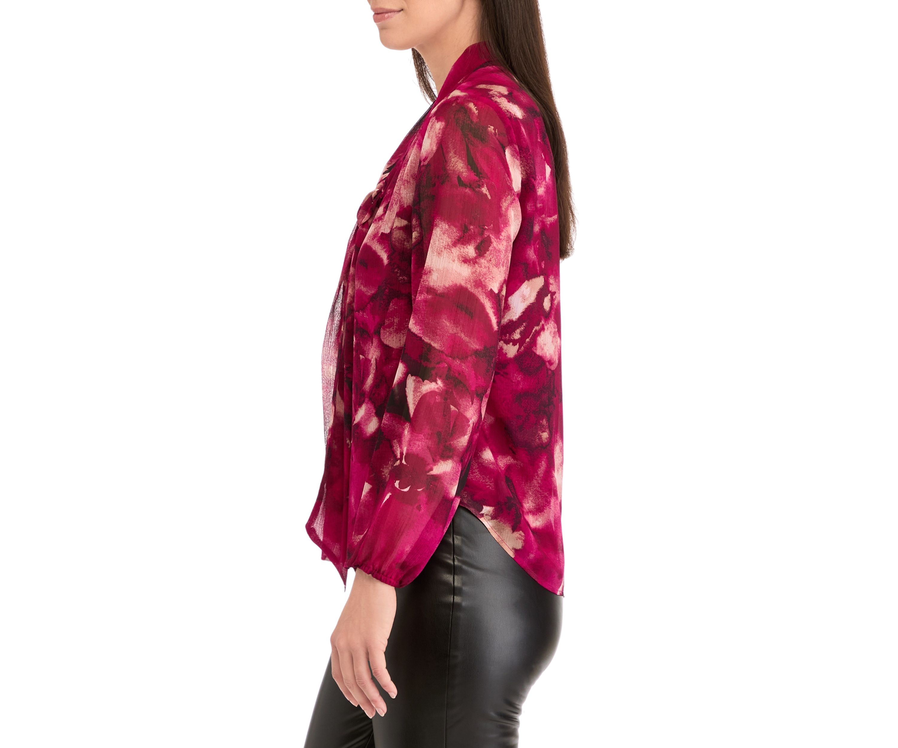 Womens Floral Print Long Sleeve Bow Blouse