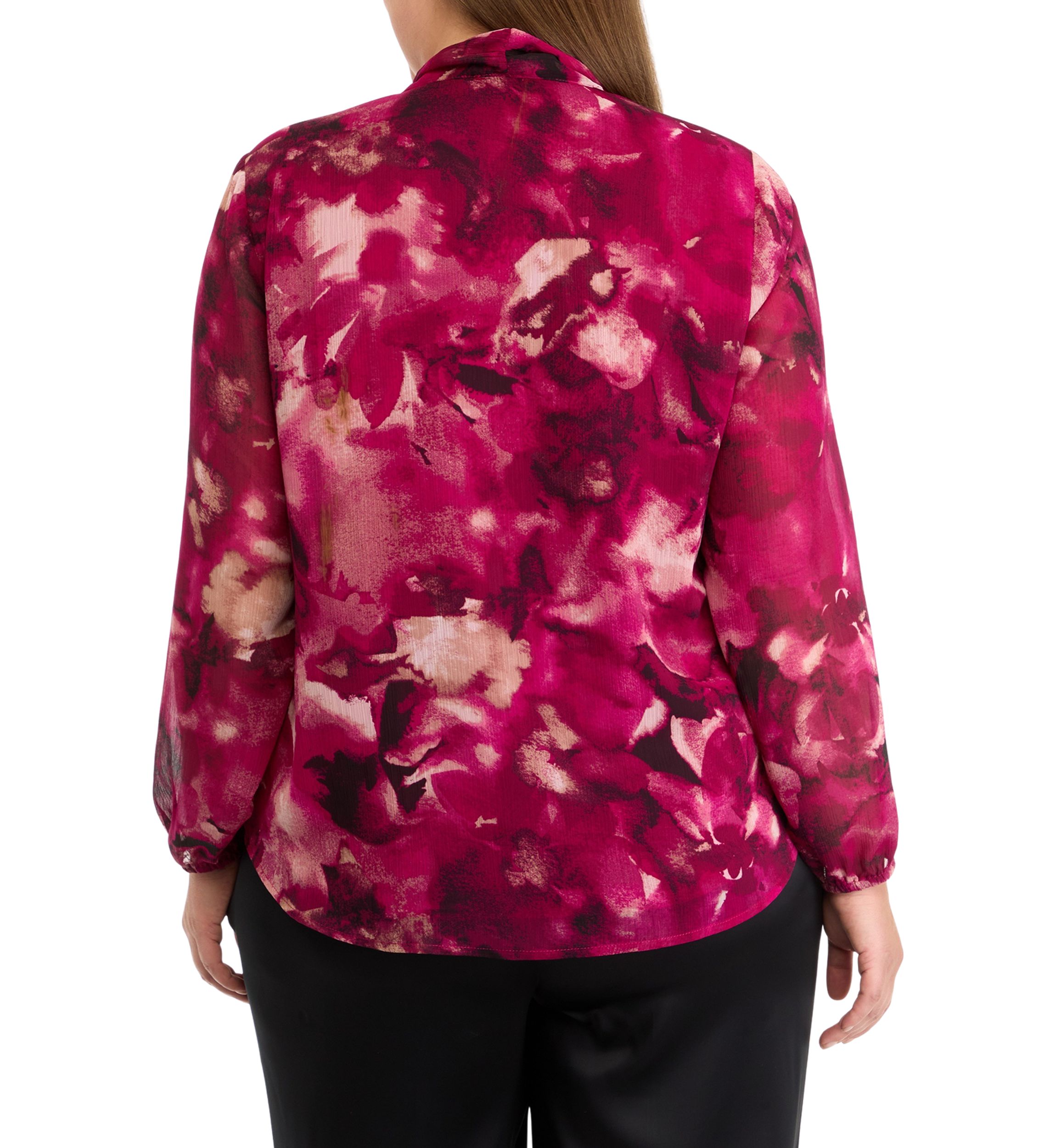 Plus Size Floral Print Long Sleeve Bow Blouse