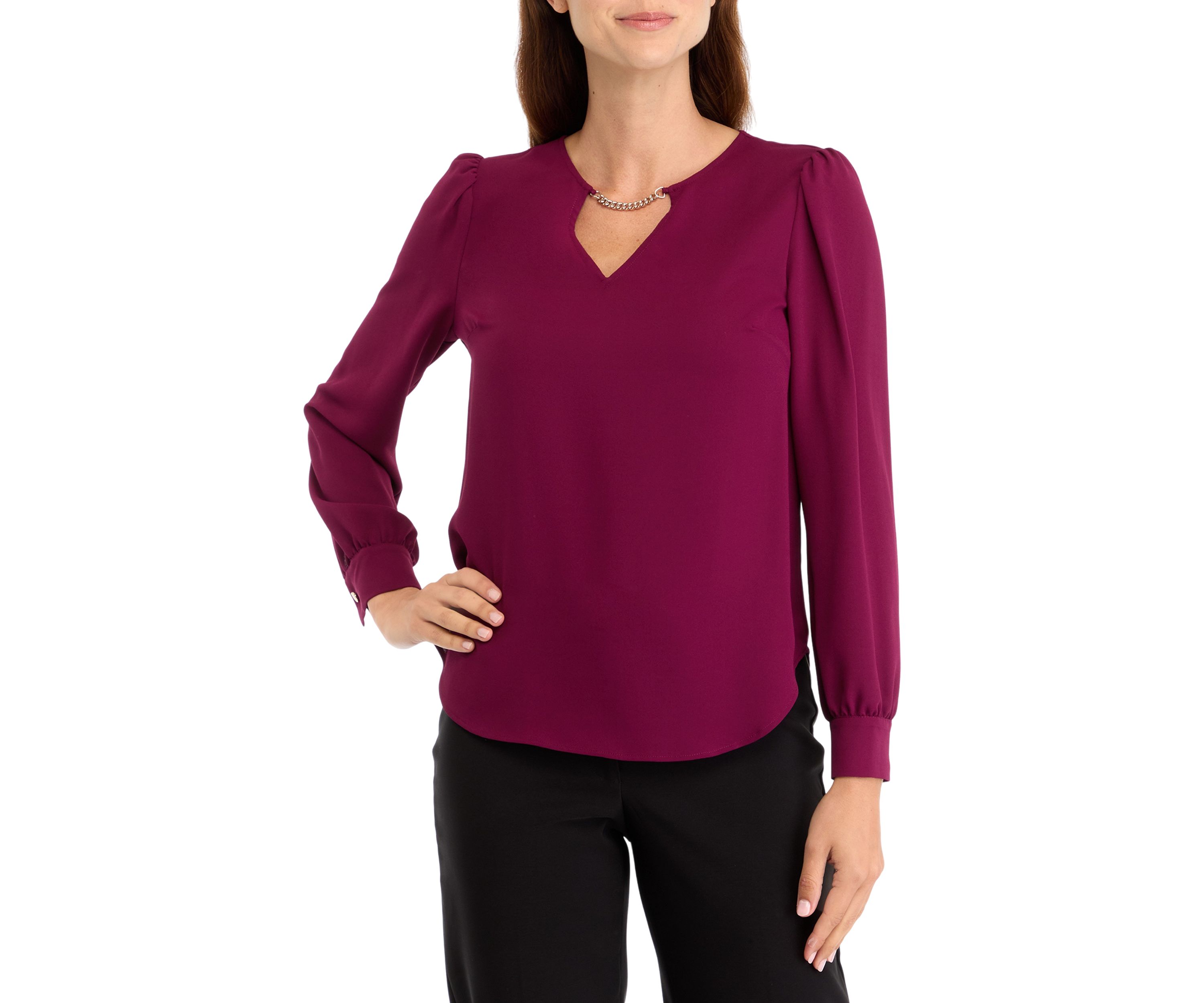 Womens Long Sleeve V-Neck Blouse