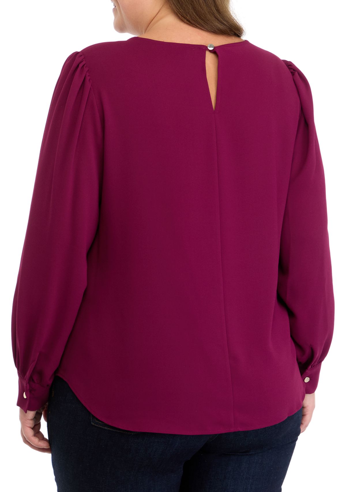 Plus Size Long Sleeve Blouse with Chain Trim