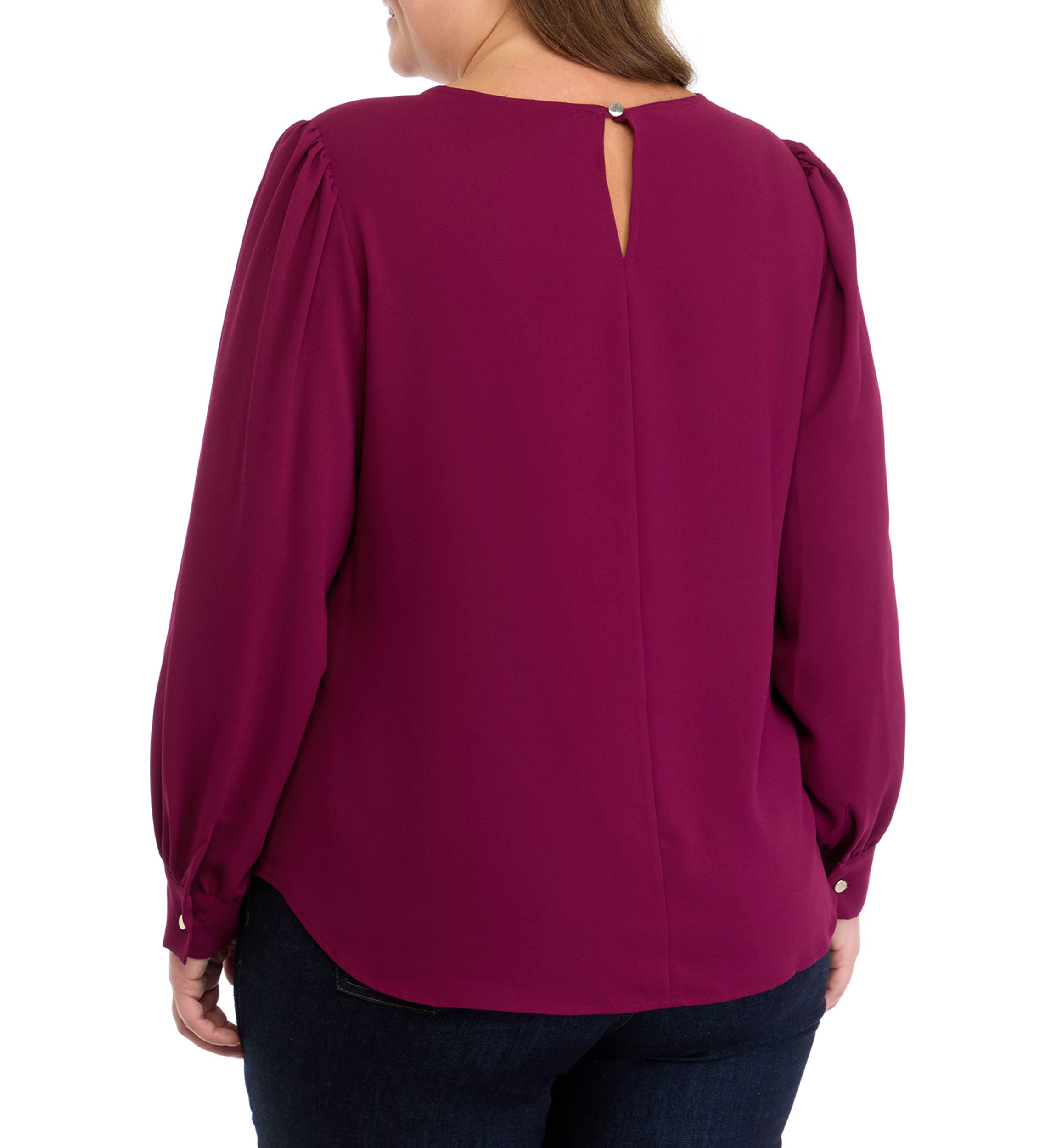 Plus Size Long Sleeve Blouse with Chain Trim