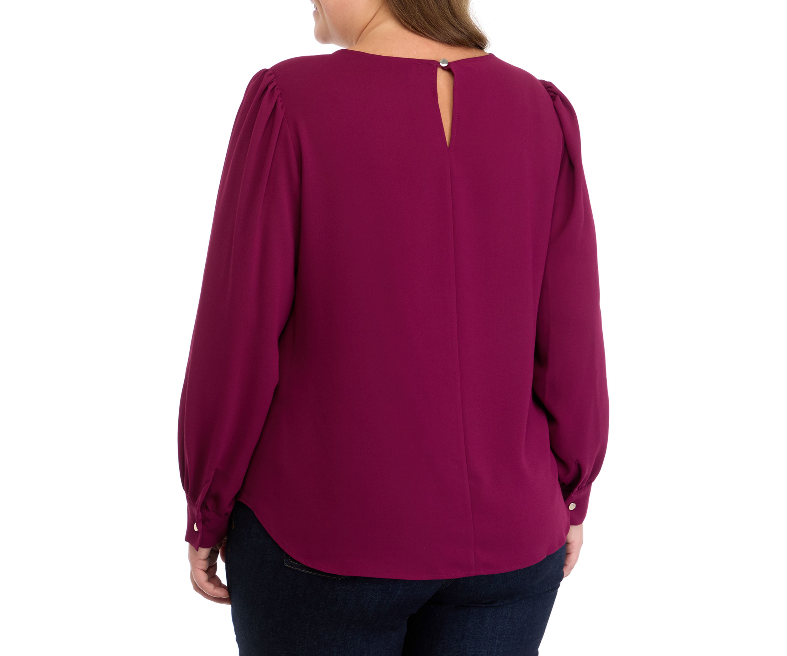 Plus Size Long Sleeve Blouse with Chain Trim