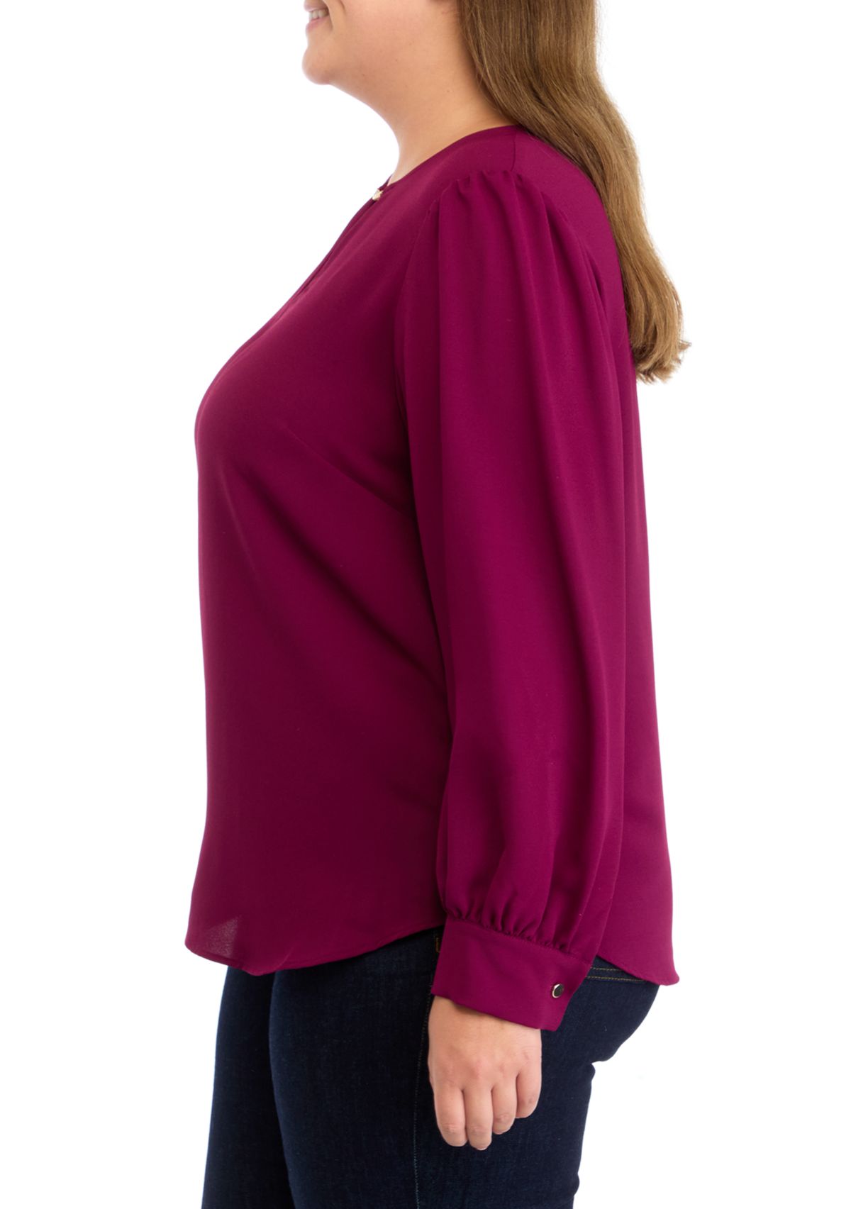 Plus Size Long Sleeve Blouse with Chain Trim