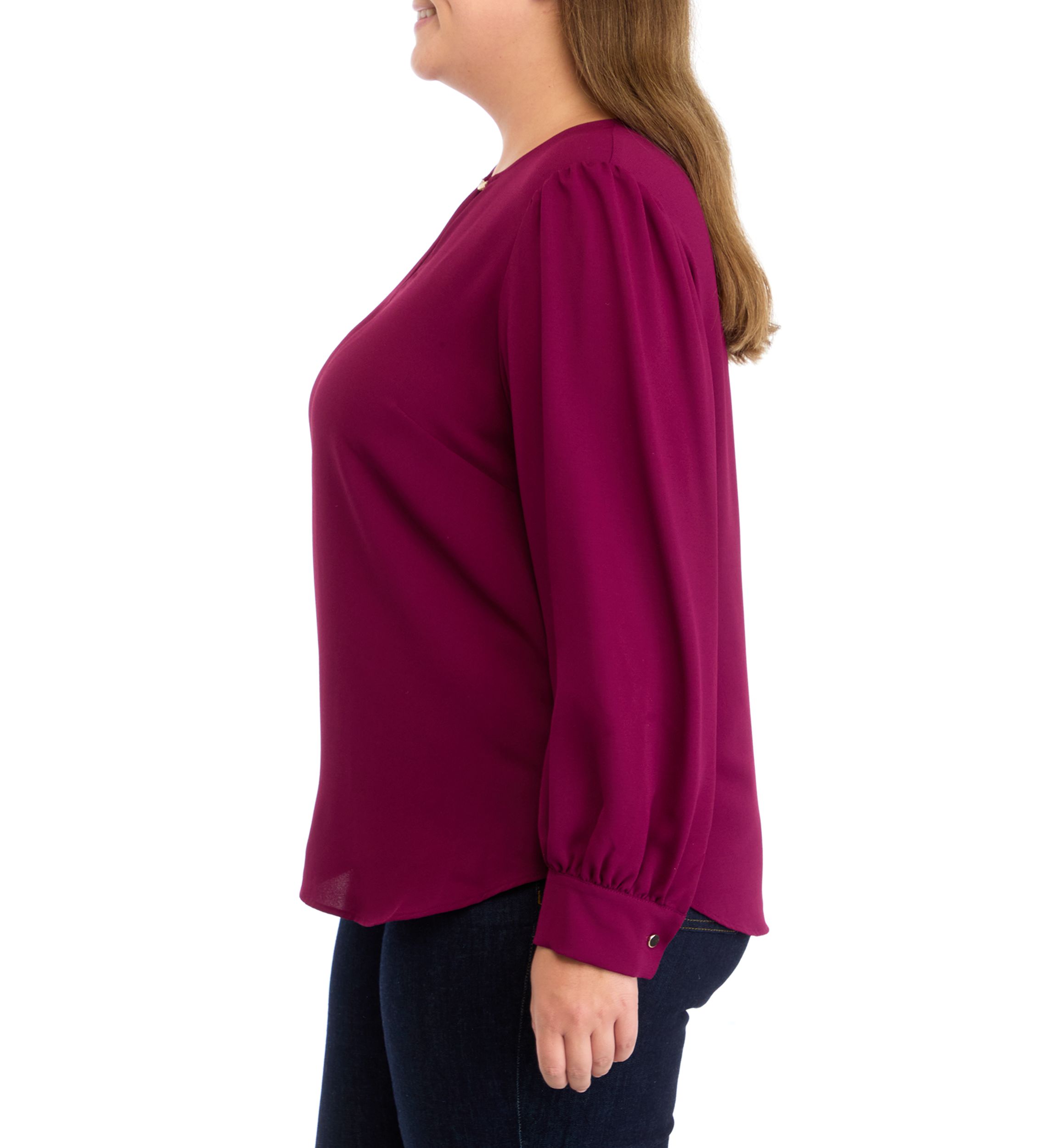 Plus Size Long Sleeve Blouse with Chain Trim