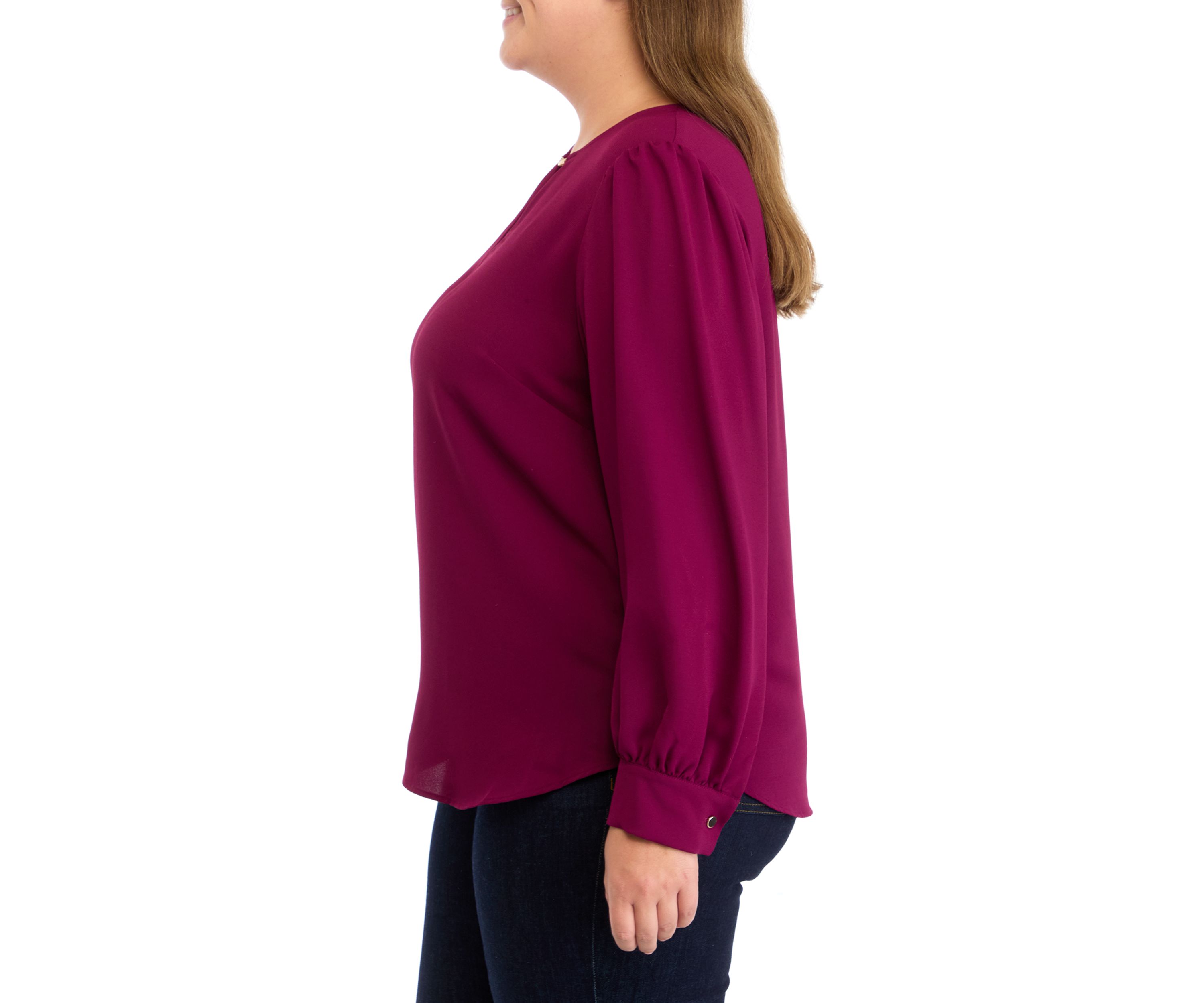 Plus Size Long Sleeve Blouse with Chain Trim
