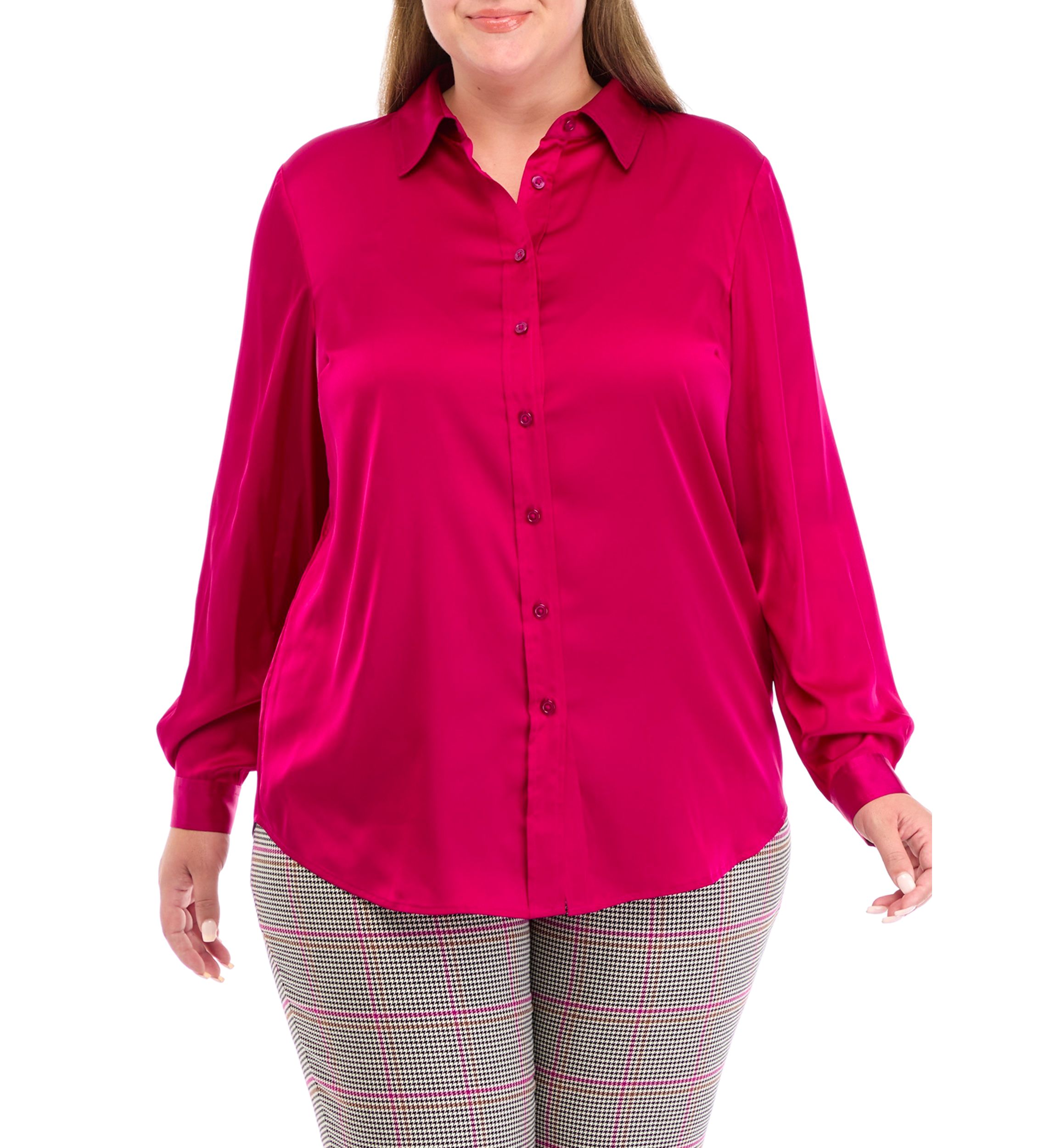 Plus Size Long Sleeve Button Down Blouse