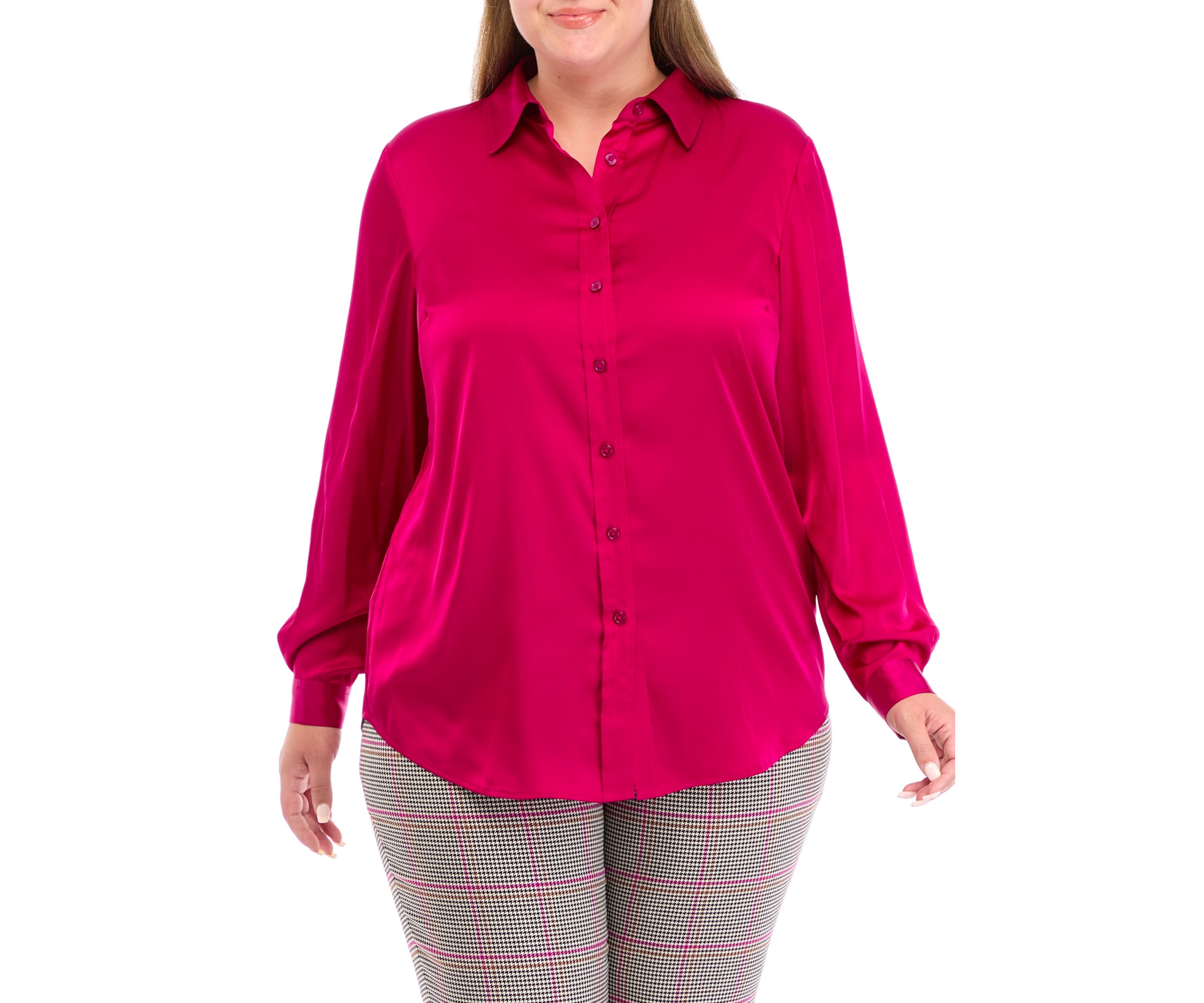 Plus Size Long Sleeve Button Down Blouse
