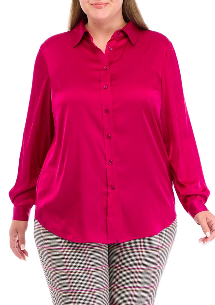 Plus Size Long Sleeve Button Down Blouse