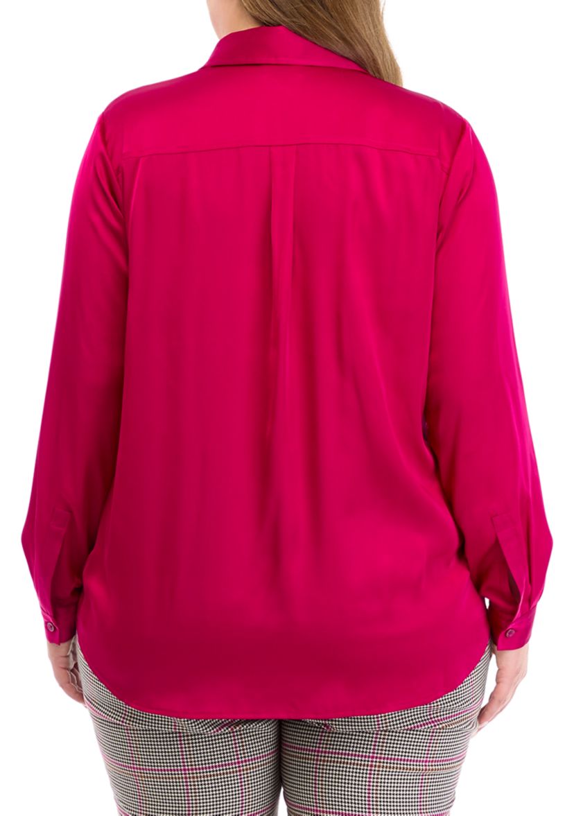 Plus Size Long Sleeve Button Down Blouse