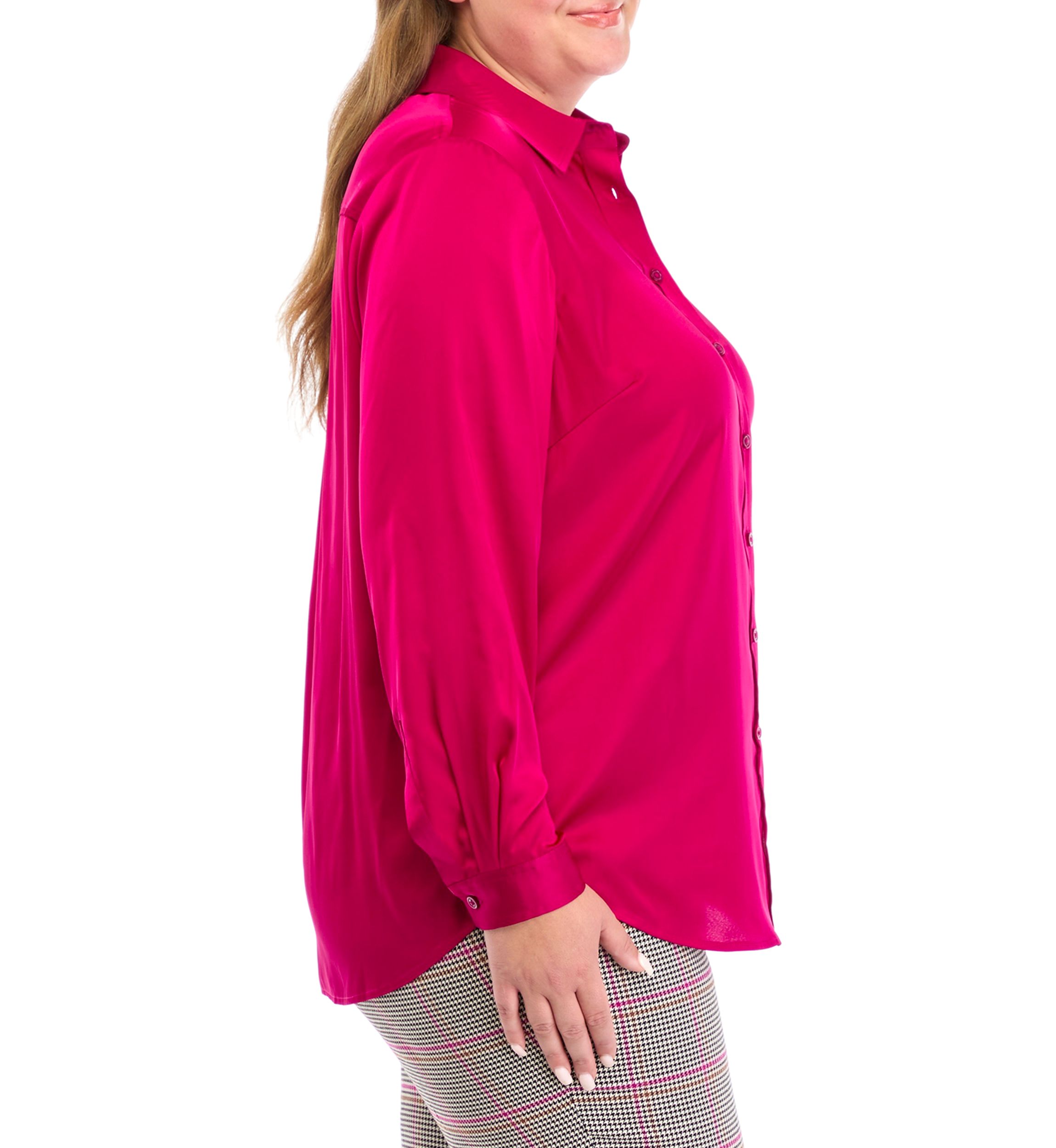 Plus Size Long Sleeve Button Down Blouse