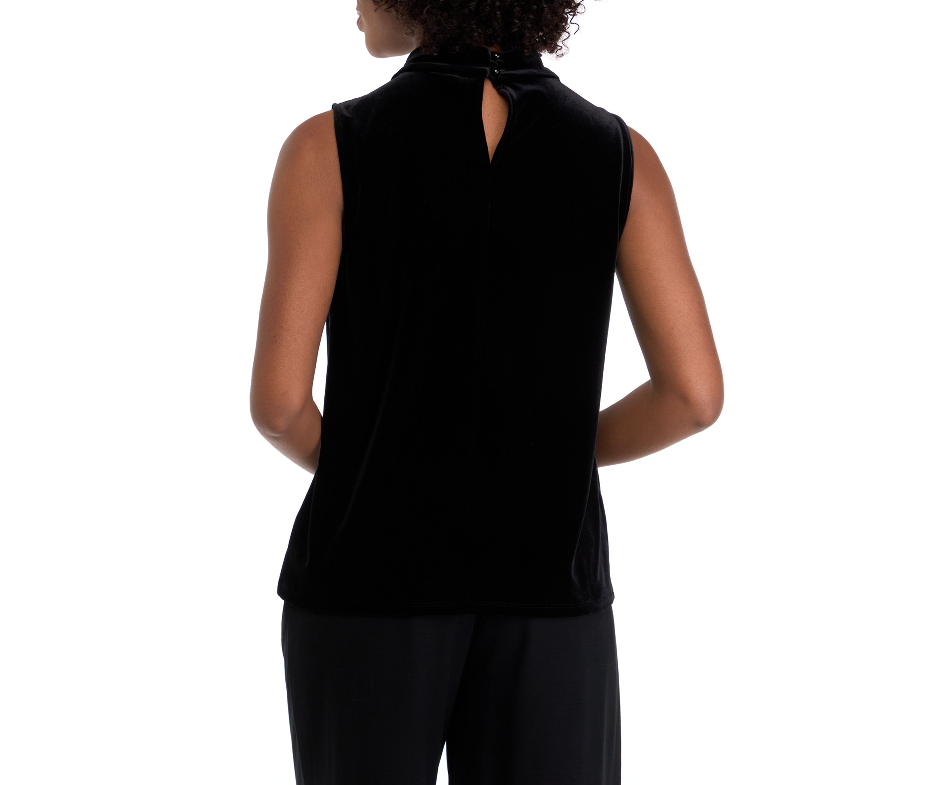 Petite Sleeveless Cowl Neck Halter Velvet Top
