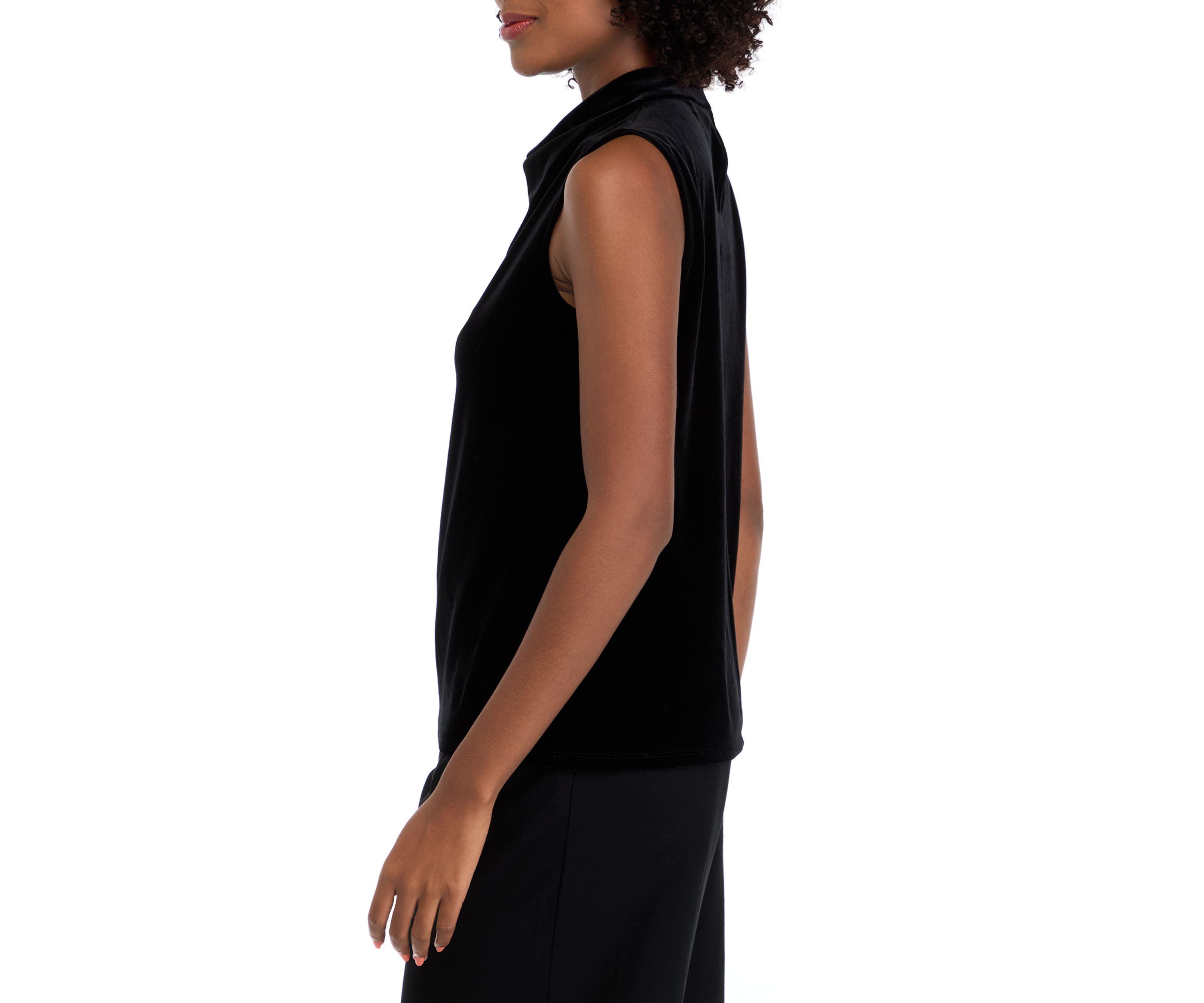 Petite Sleeveless Cowl Neck Halter Velvet Top
