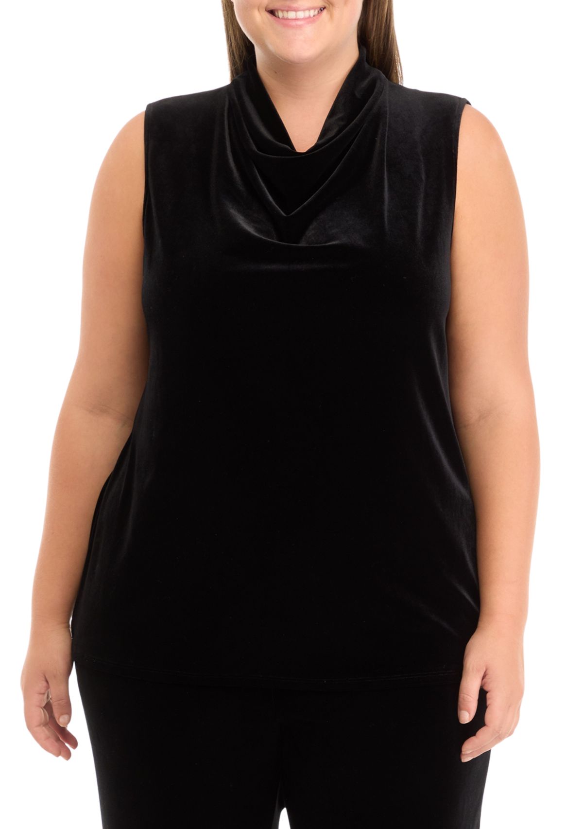 Plus Size Sleeveless Cowl Neck Velvet Top 